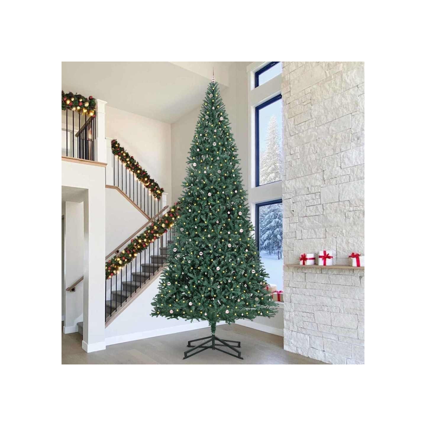 Arbre de Noël artificiel pré-éclairé avec ensemble de boules