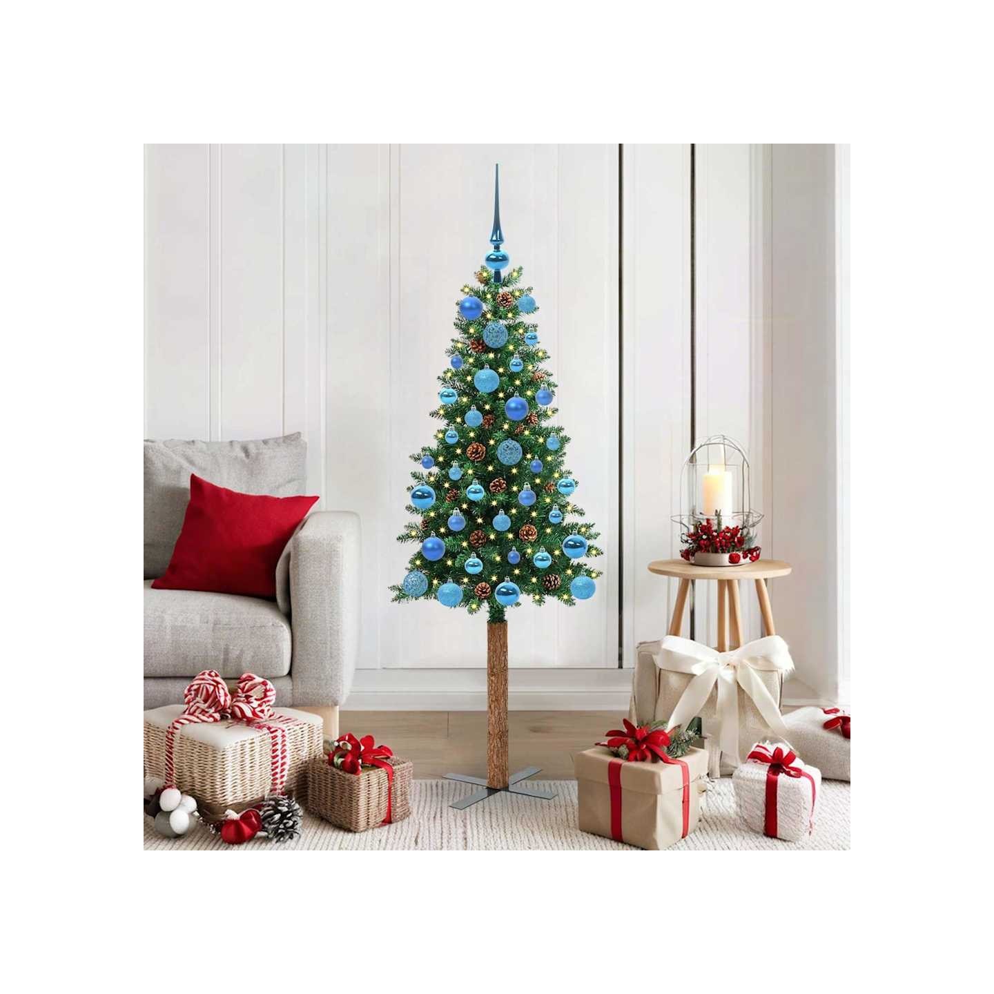 Sapin de Noël mince Vert 150 cm PVC et bois de pin massif