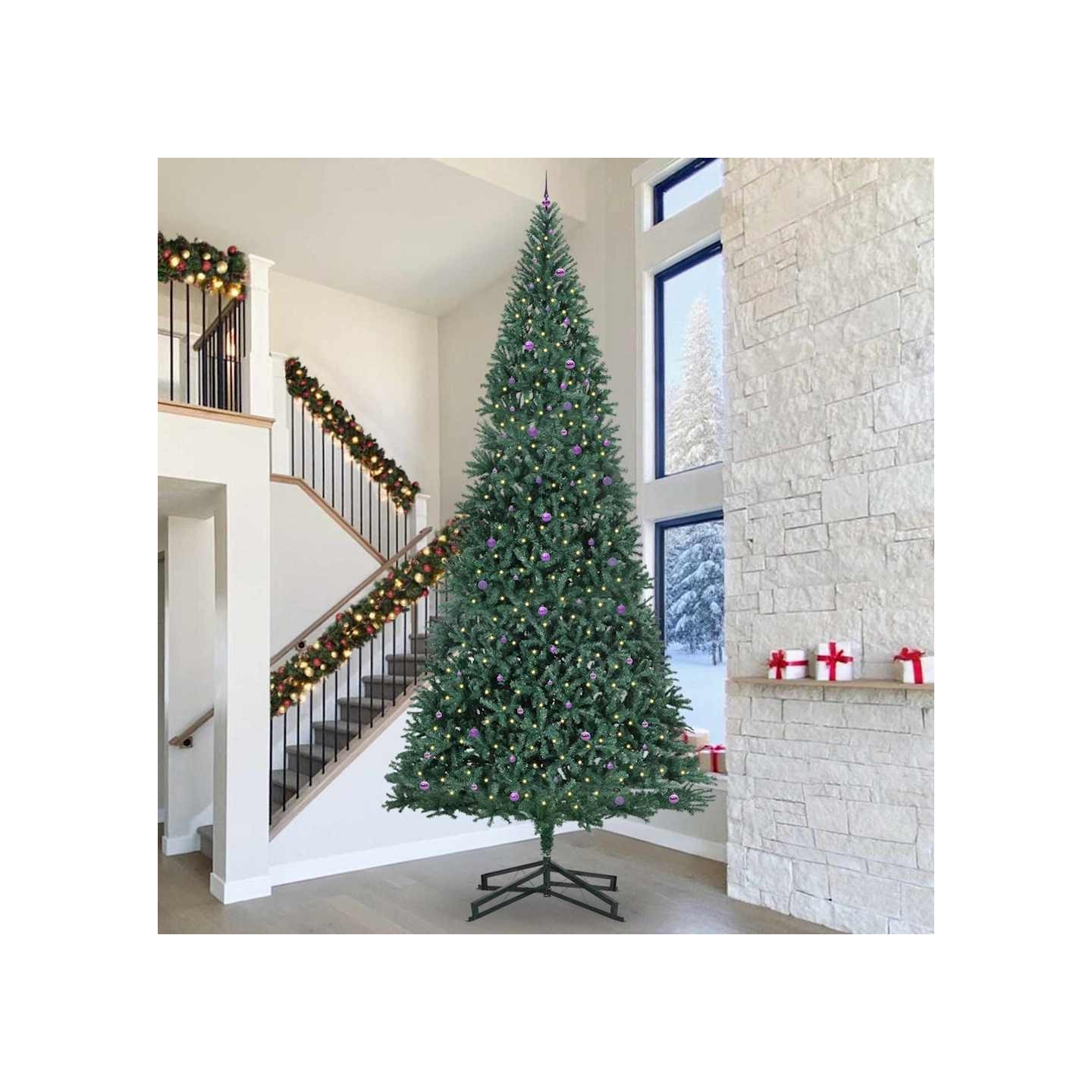 Arbre de Noël artificiel pré-éclairé avec ensemble de boules