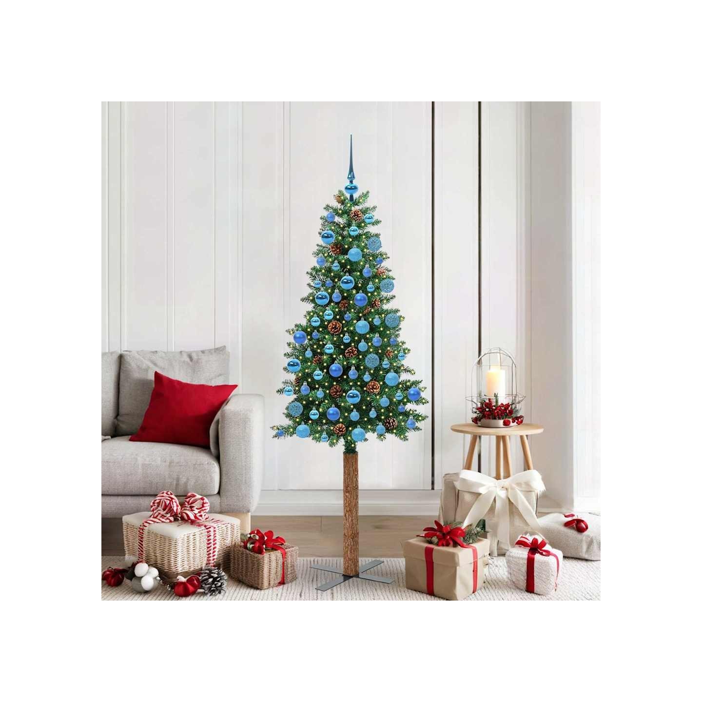 Sapin de Noël mince Vert 180 cm PVC et bois de pin massif