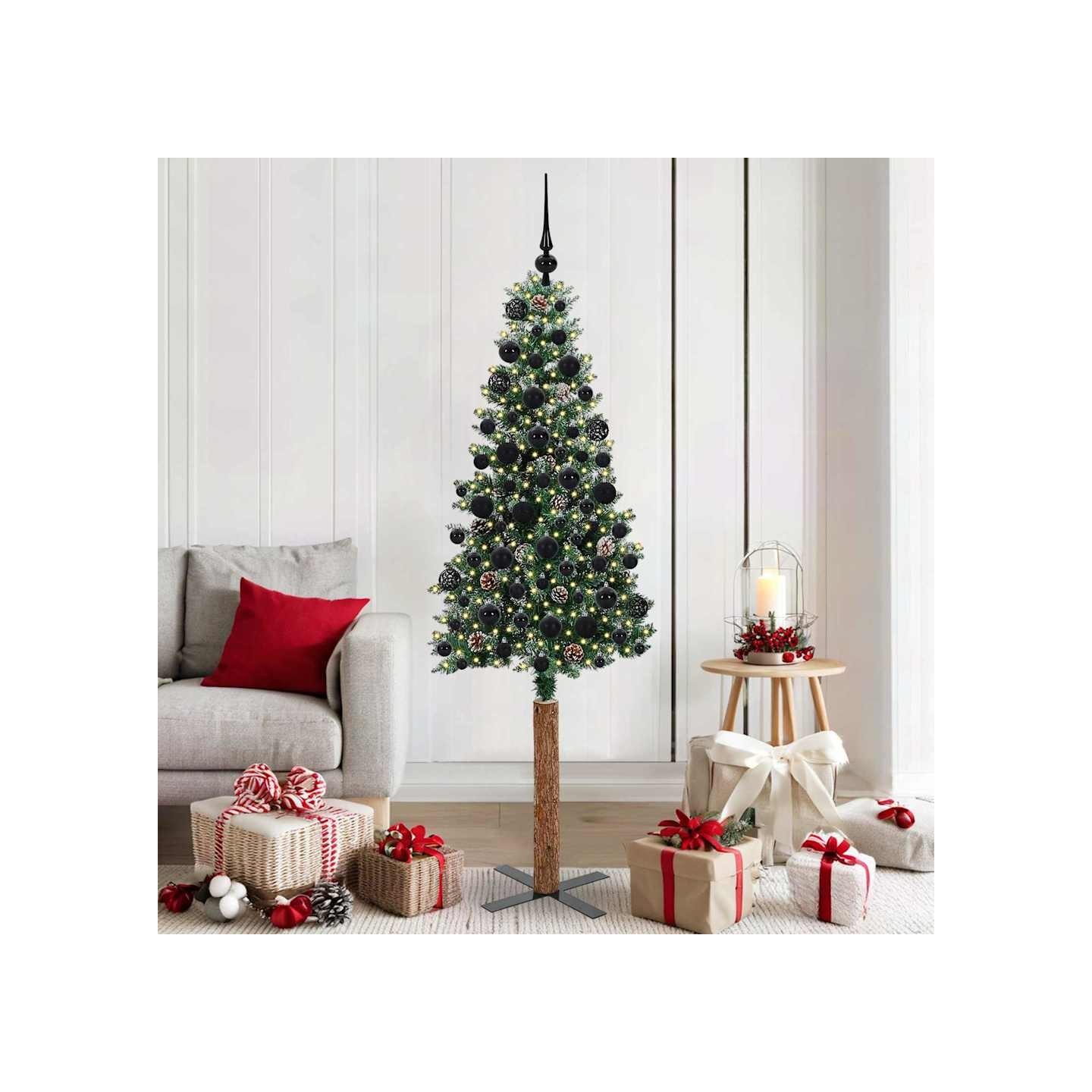 Sapin de Noël mince Vert 180 cm PVC et bois de pin massif