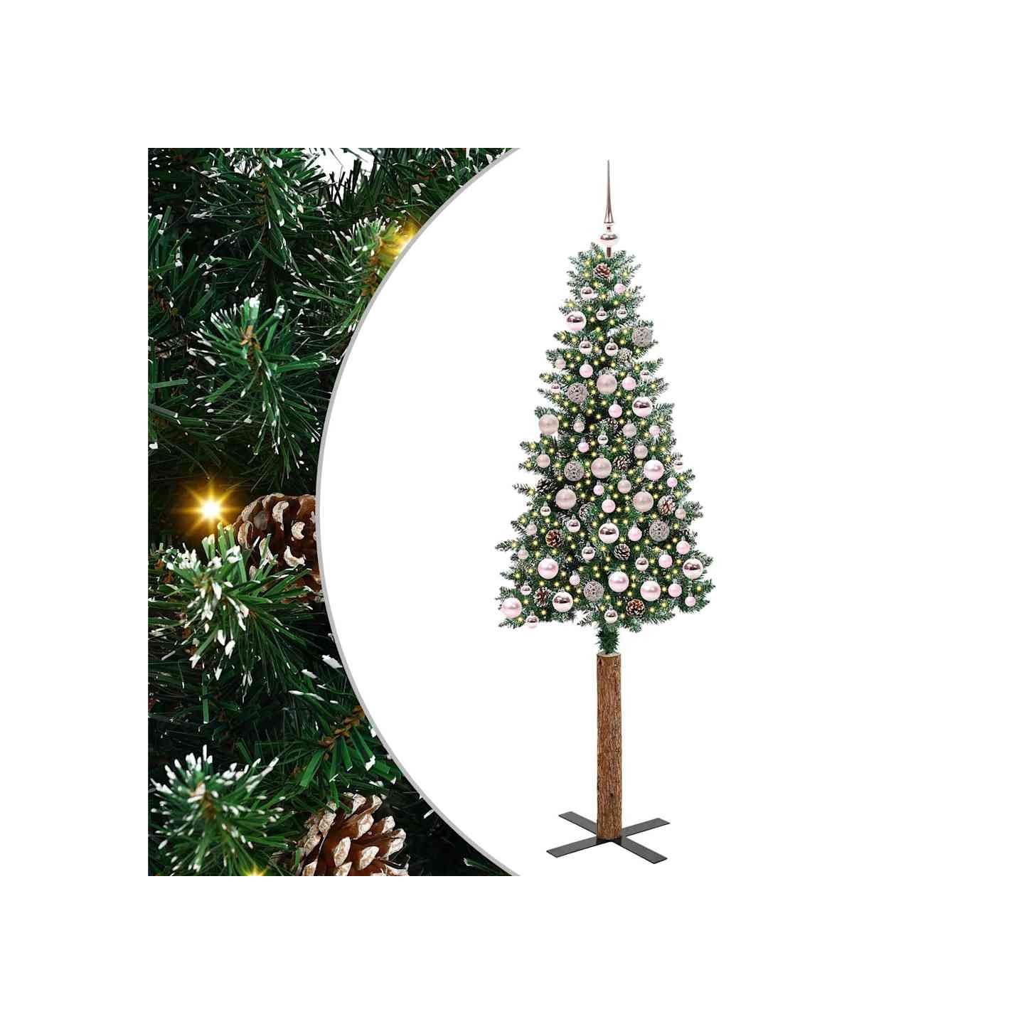 Sapin de Noël mince Vert 180 cm PVC et bois de pin massif