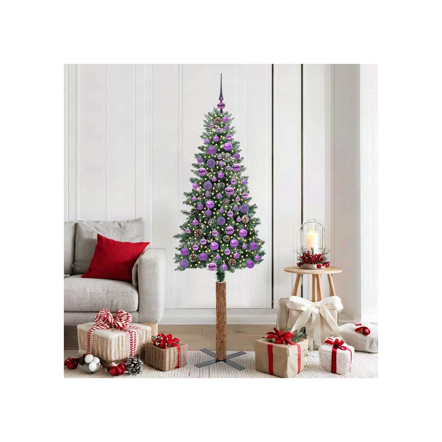 Sapin de Noël mince Vert 180 cm PVC et bois de pin massif