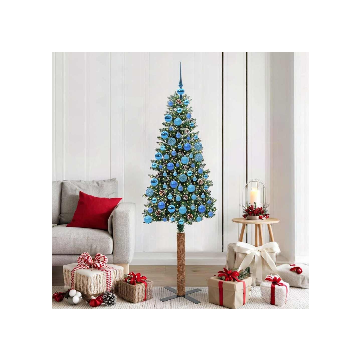 Sapin de Noël mince Vert 180 cm PVC et bois de pin massif