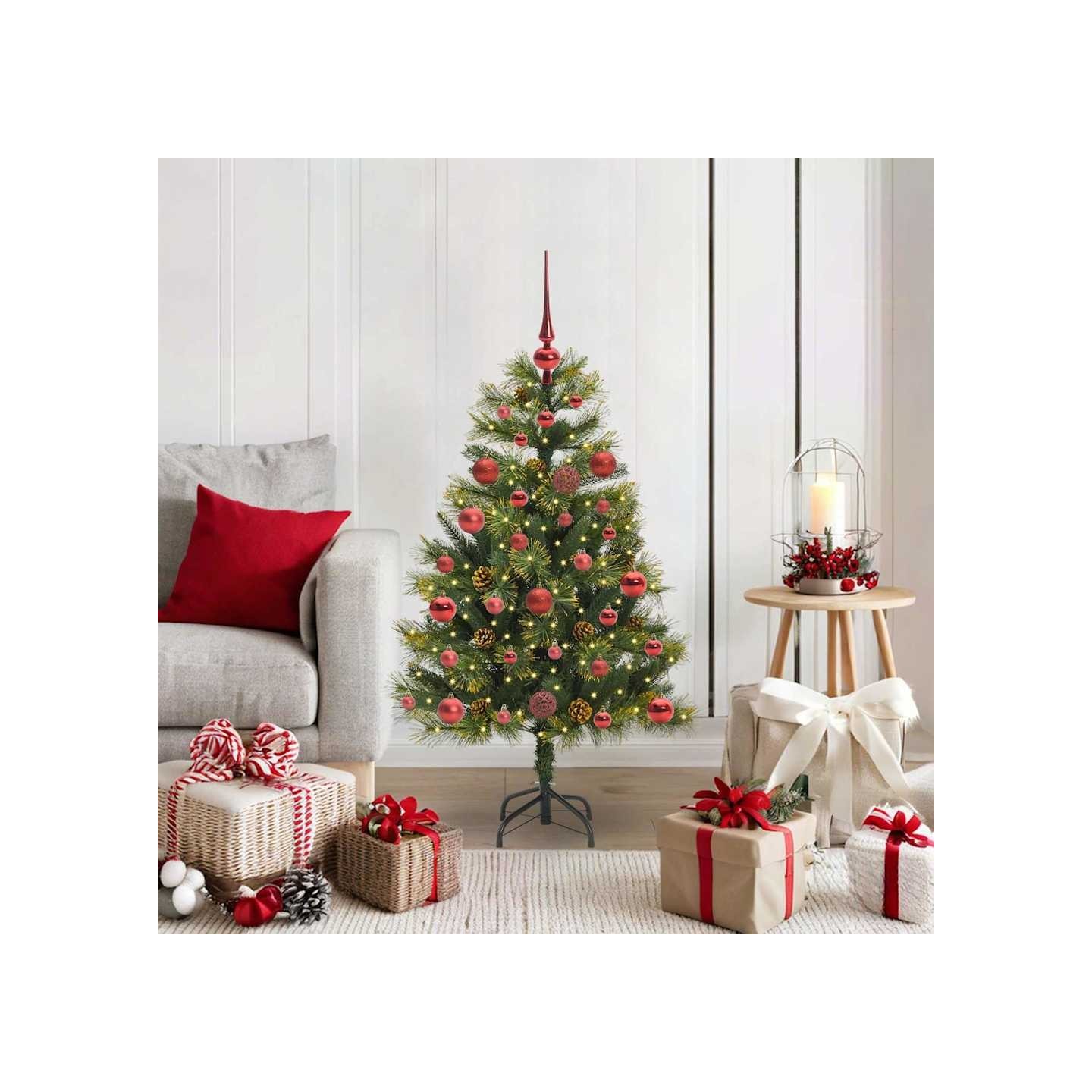 Sapin de Noël artificiel avec branches pliables et cônes 120 cm