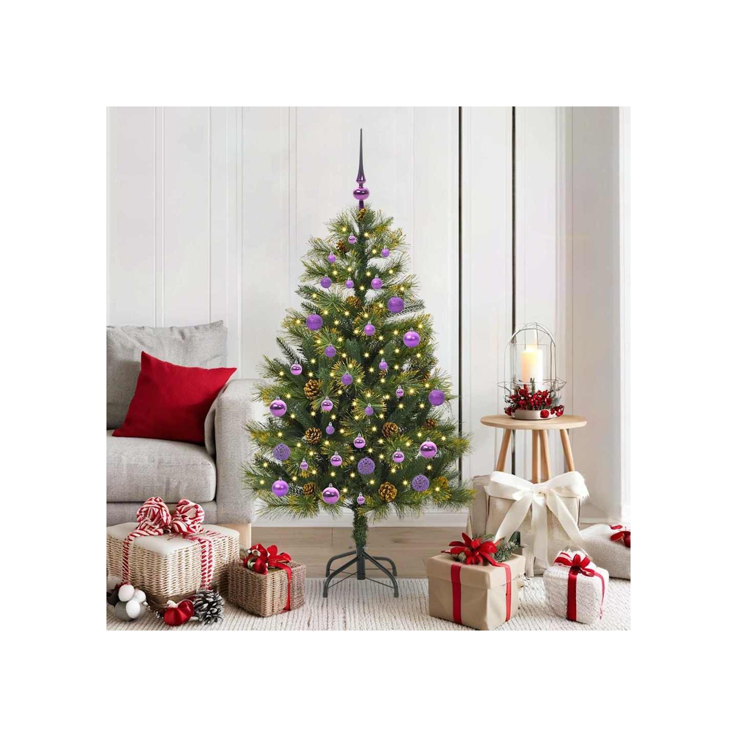Sapin de Noël artificiel avec branches pliables et cônes 150 cm