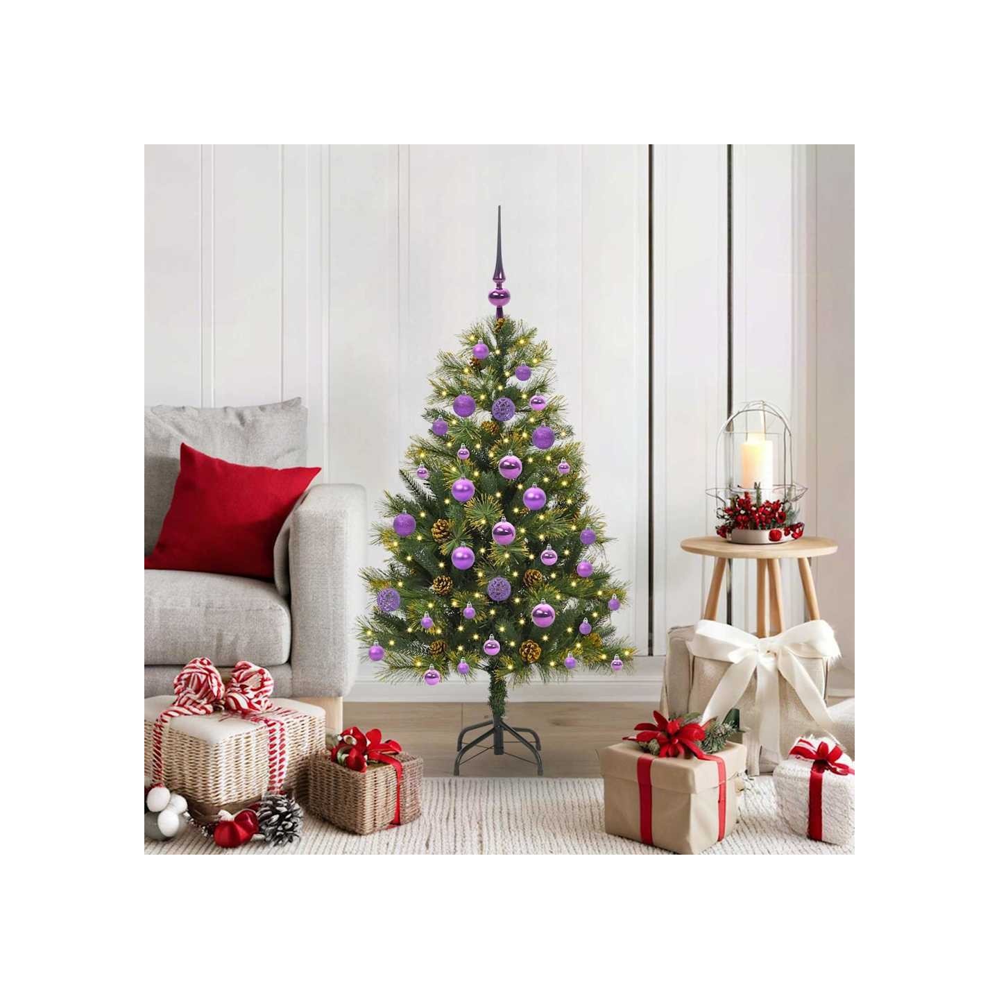 Sapin de Noël artificiel avec branches pliables et cônes 120 cm