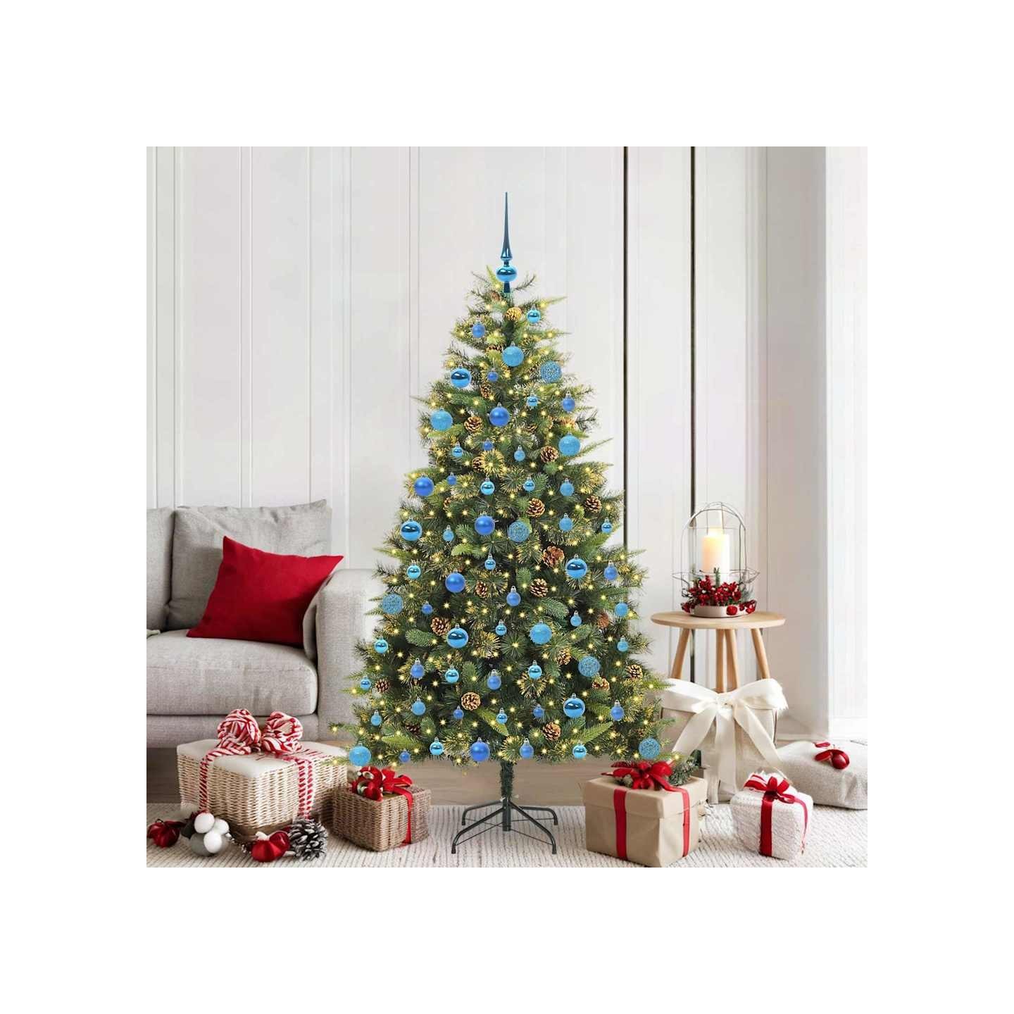 Sapin de Noël artificiel avec branches pliables et cônes 180 cm