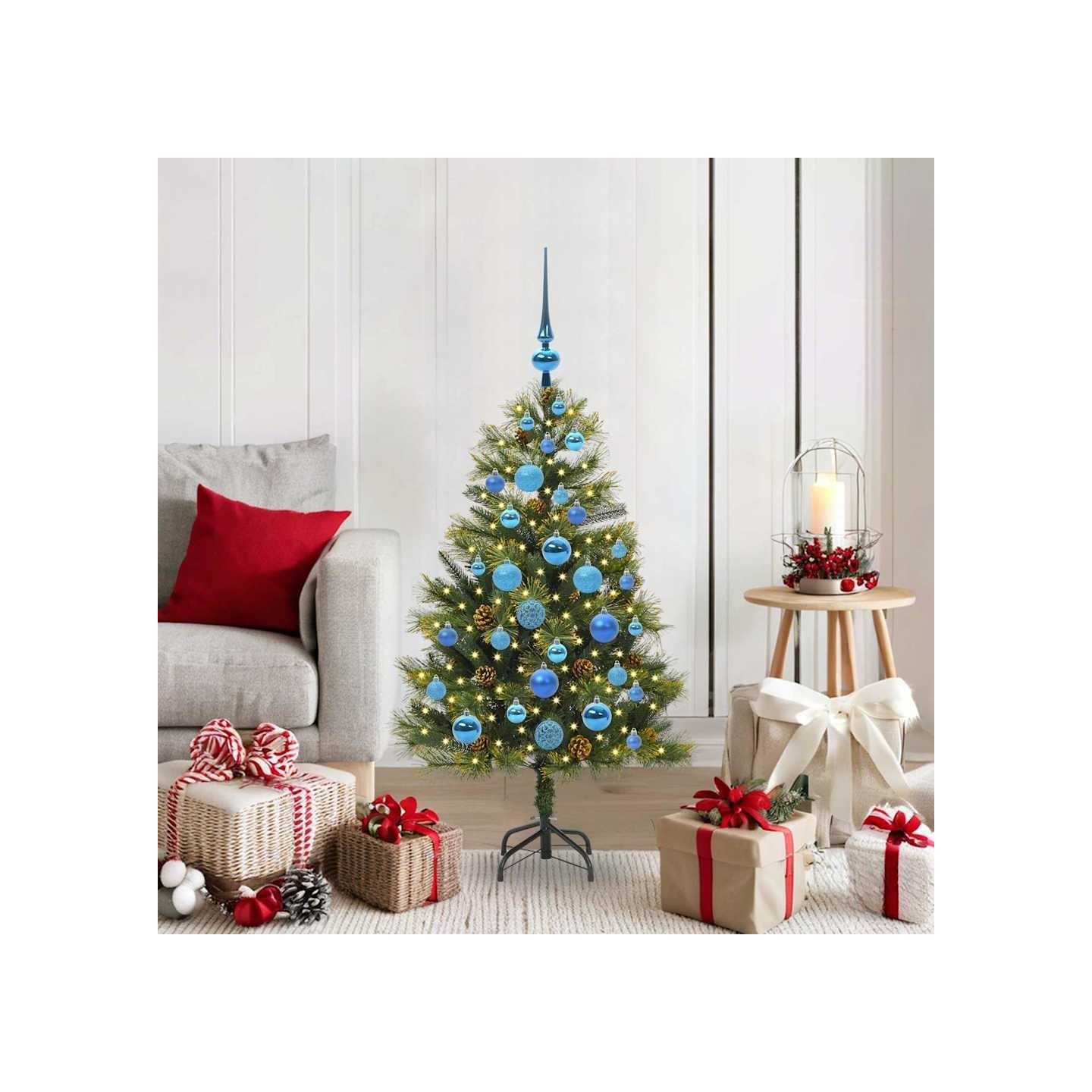 Sapin de Noël artificiel avec branches pliables et cônes 120 cm