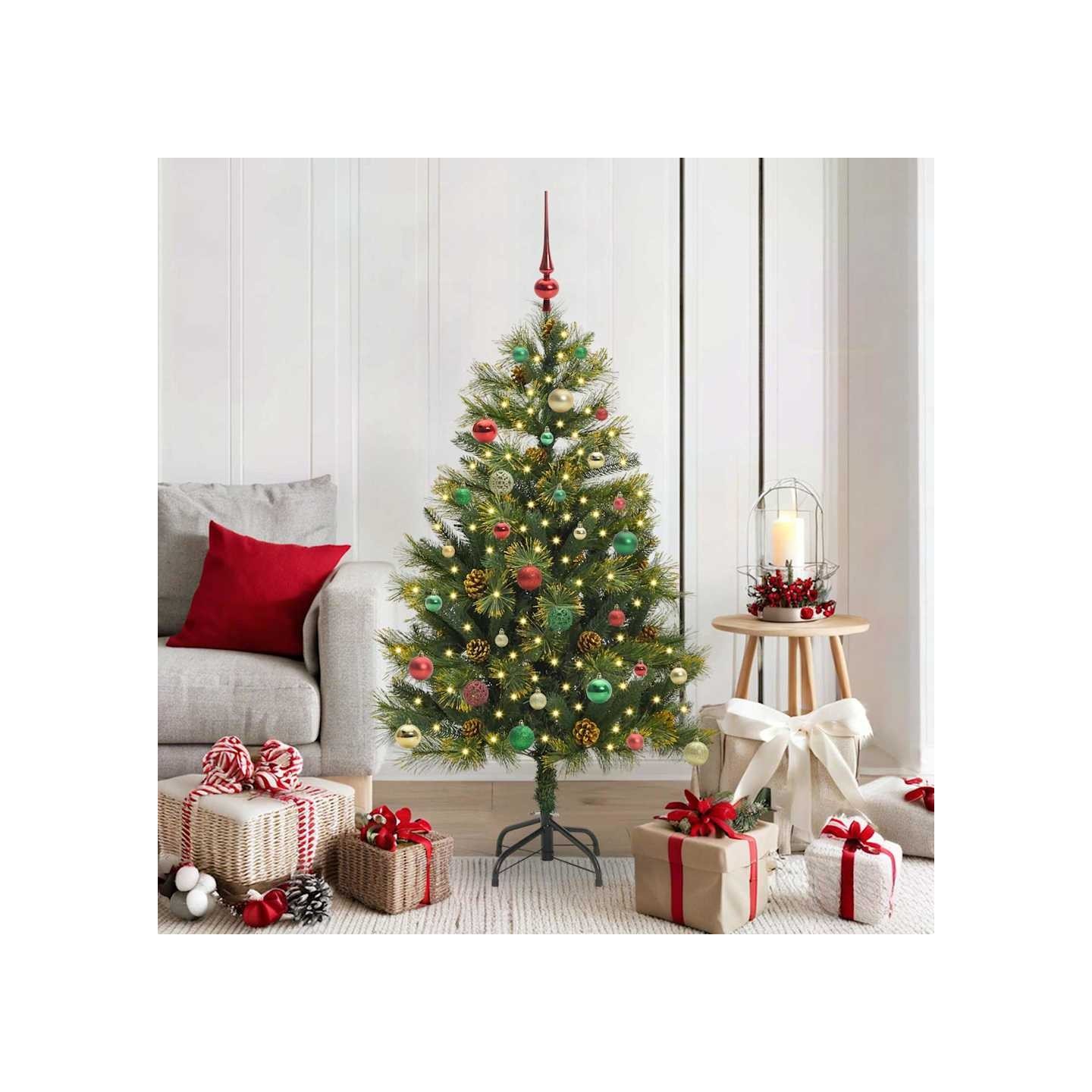 Sapin de Noël artificiel avec branches pliables et cônes 150 cm