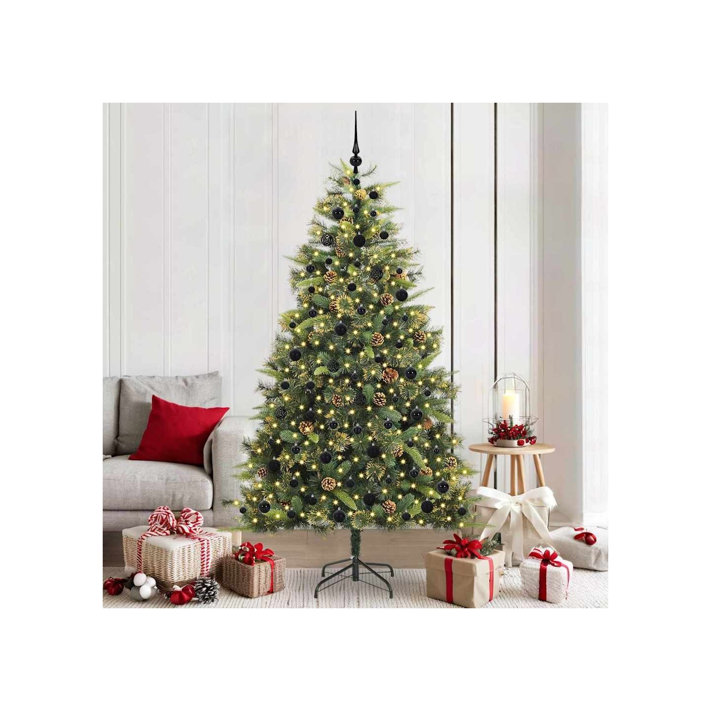 Sapin de Noël artificiel avec branches pliables et cônes 210 cm