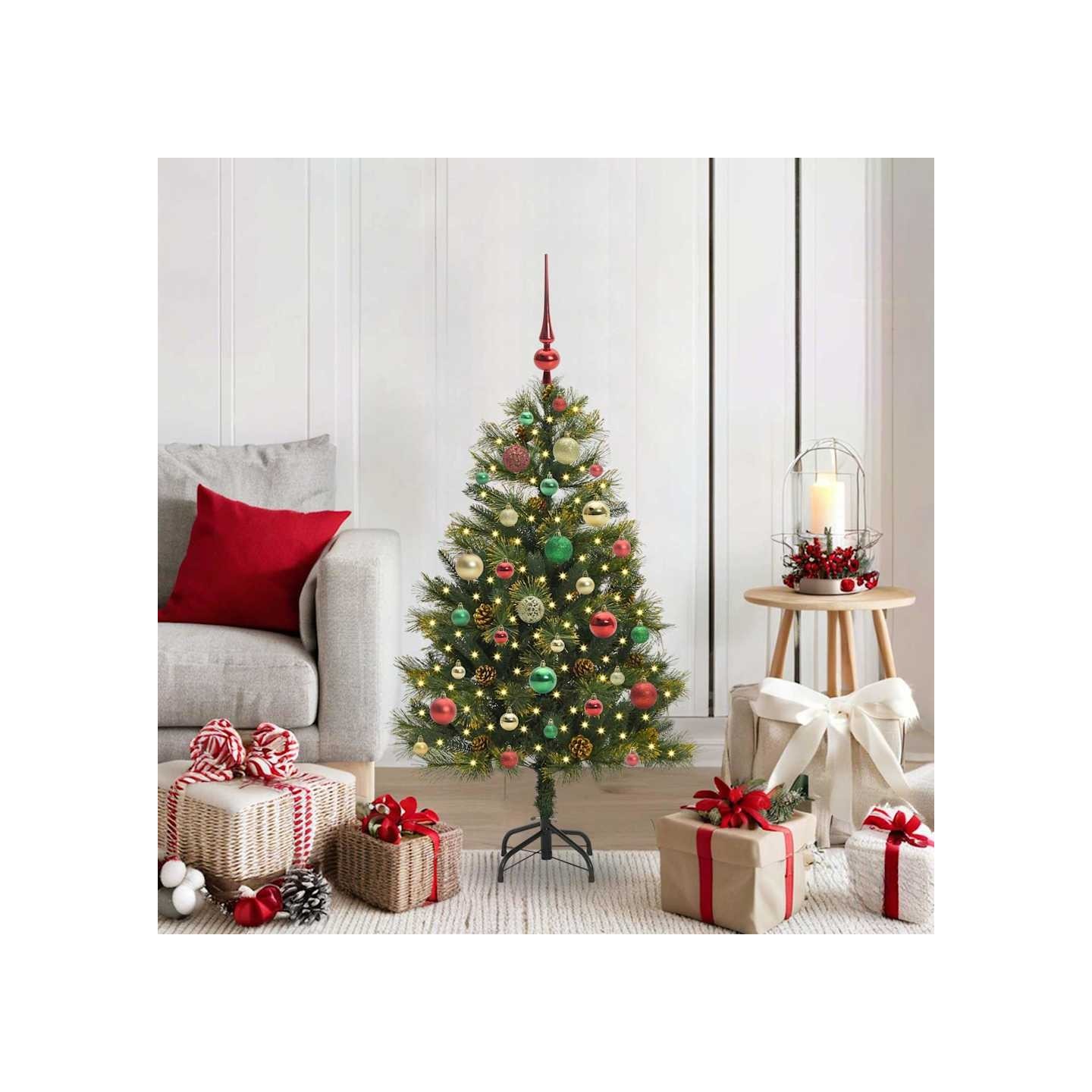 Sapin de Noël artificiel avec branches pliables et cônes 120 cm