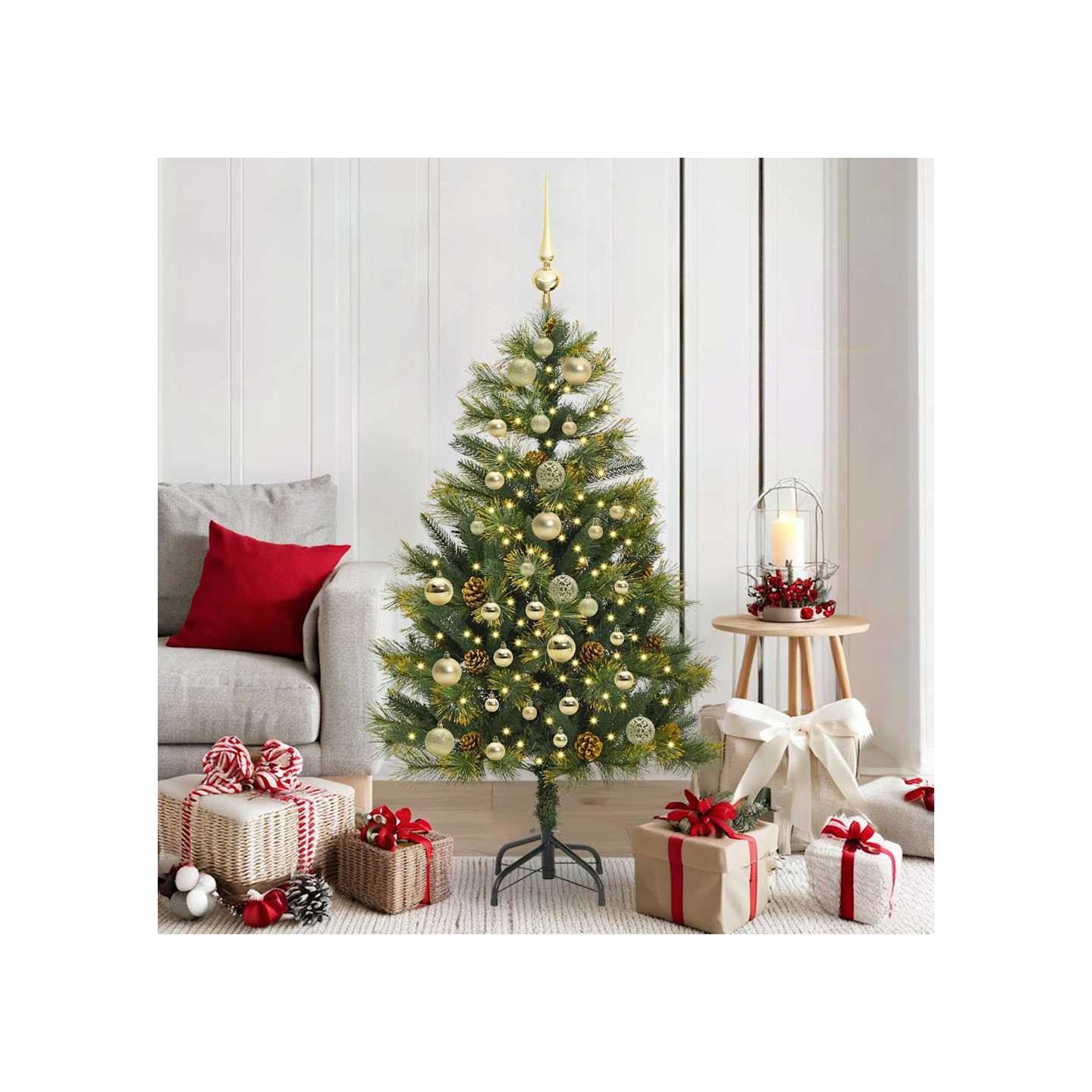 Sapin de Noël artificiel avec branches pliables et cônes 150 cm