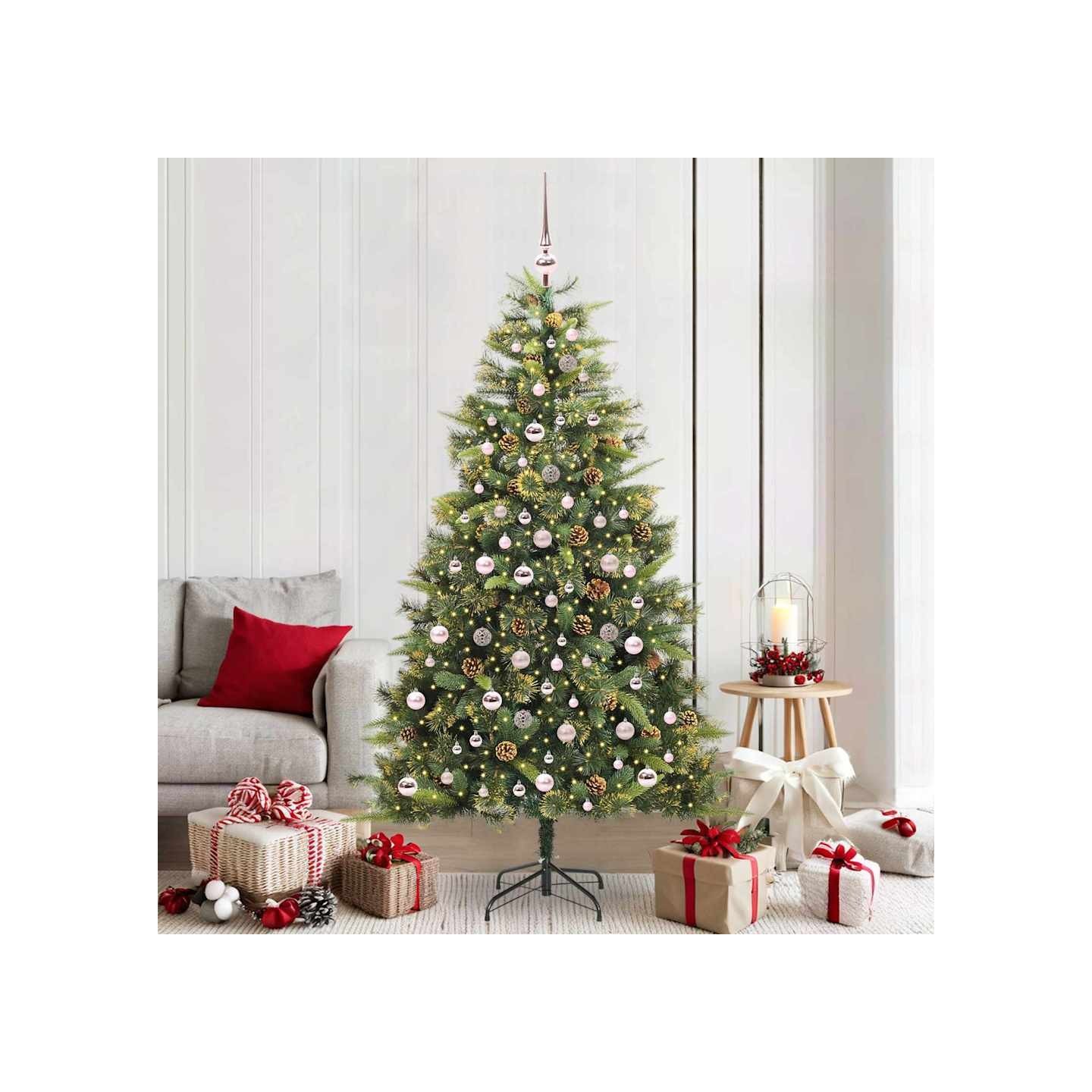 Sapin de Noël artificiel avec branches pliables et cônes 210 cm