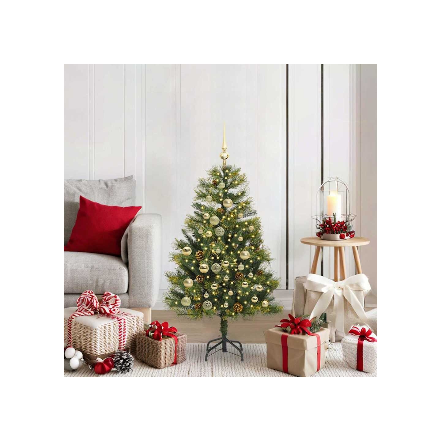 Sapin de Noël artificiel avec branches pliables et cônes 120 cm