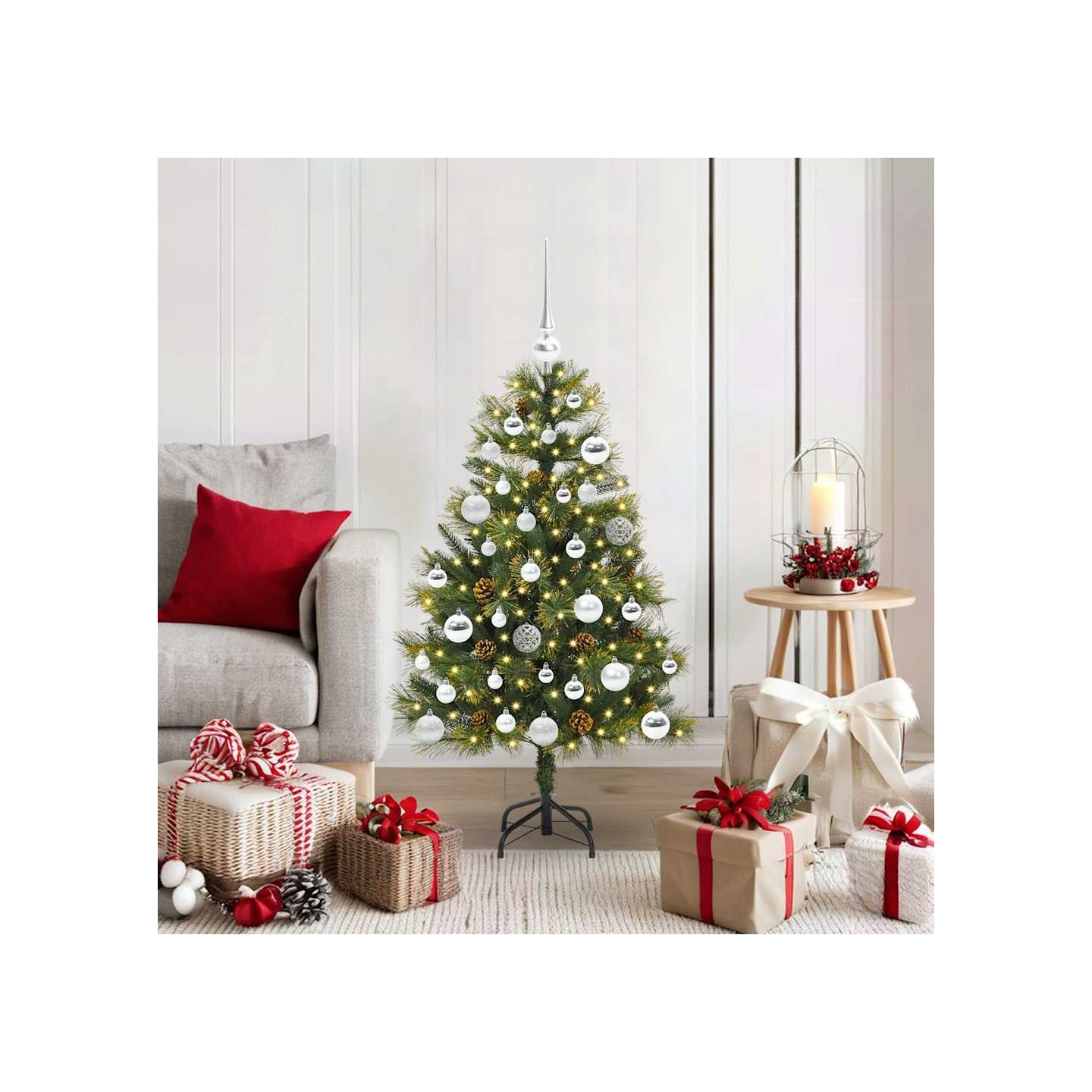 Sapin de Noël artificiel avec branches pliables et cônes 150 cm