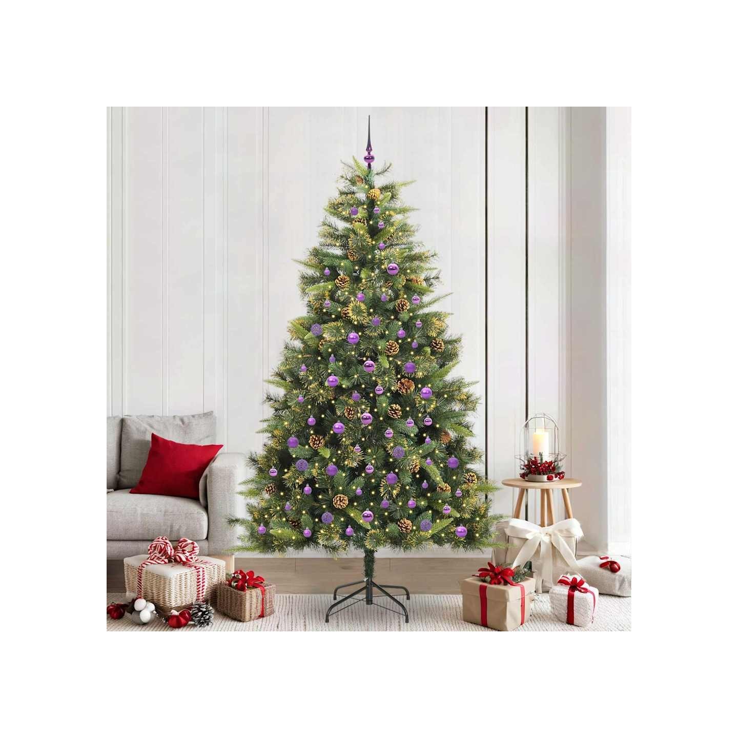 Sapin de Noël artificiel avec branches pliables et cônes 240 cm
