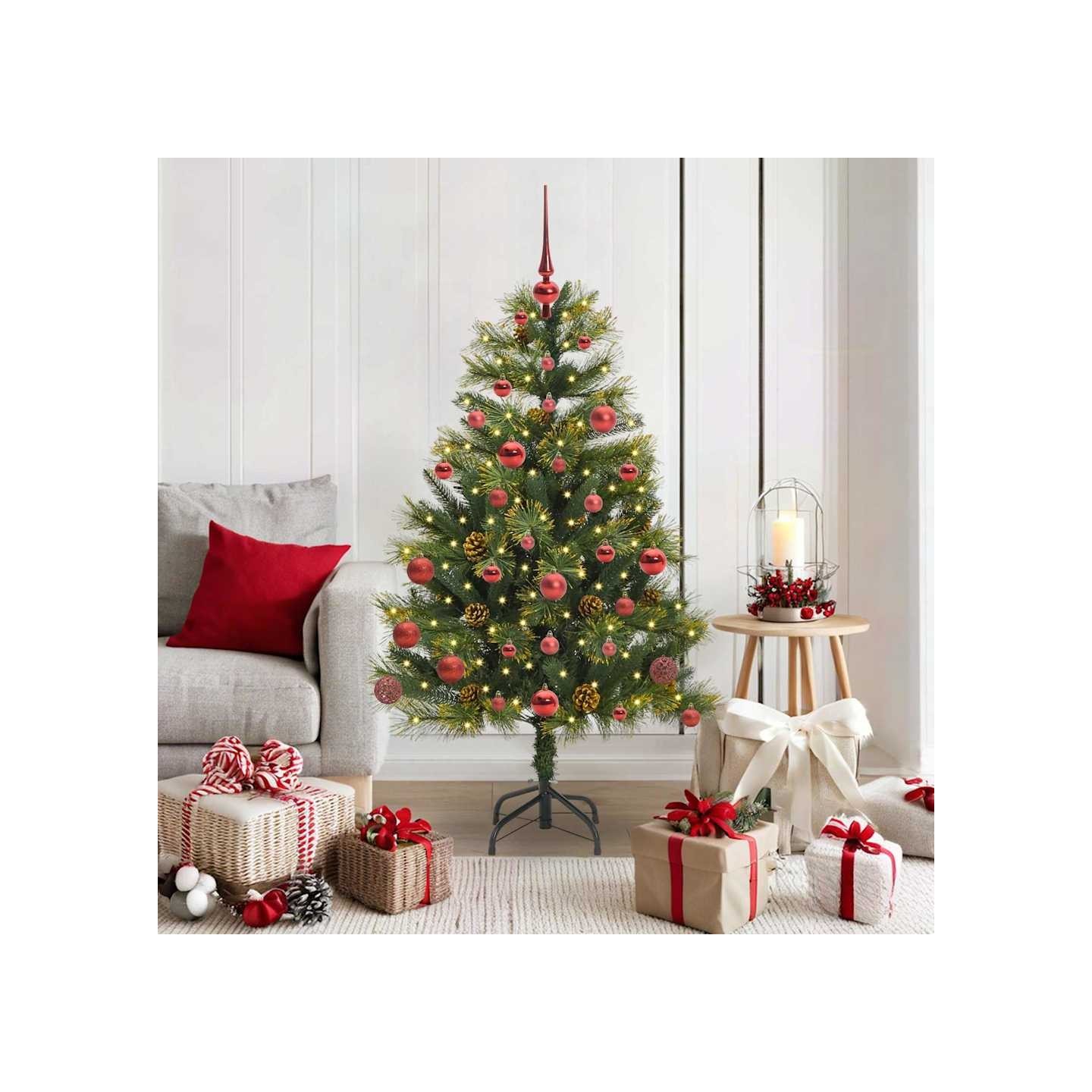 Sapin de Noël artificiel avec branches pliables et cônes 150 cm