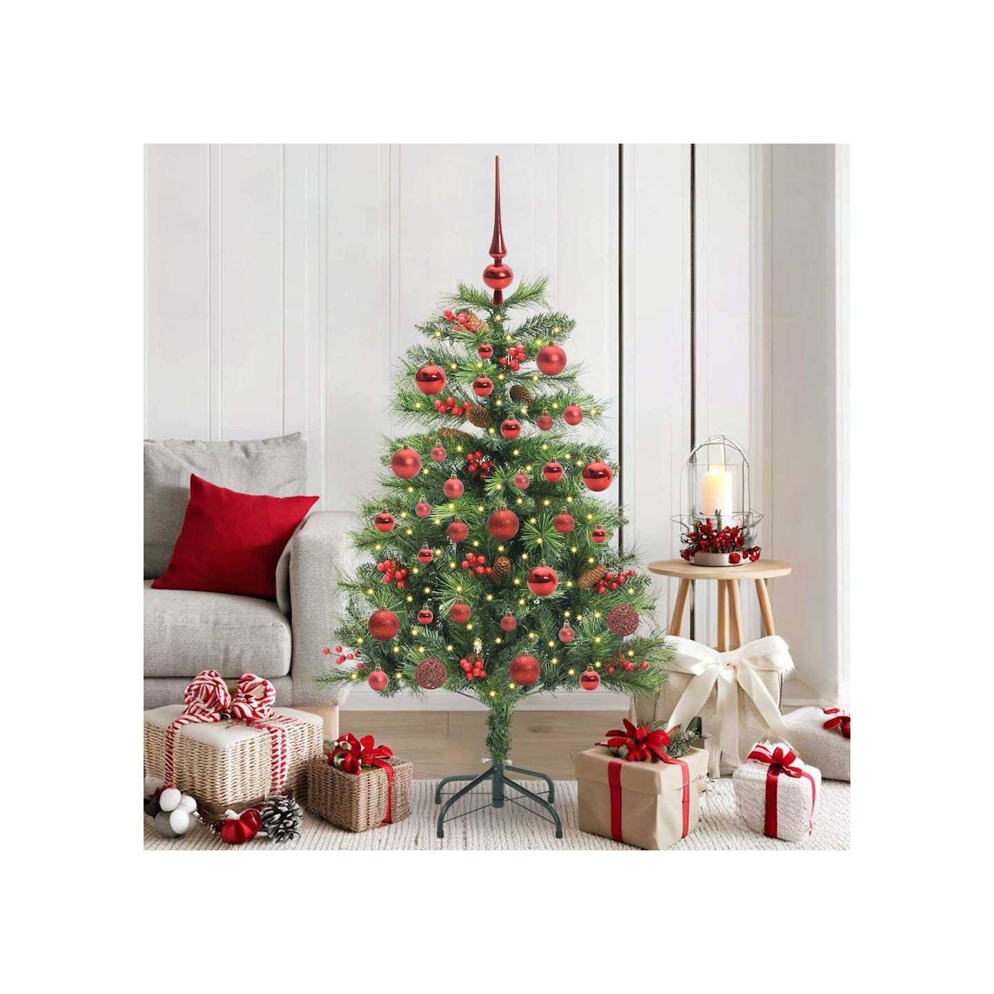 Sapin de Noël artificiel 150 LED Blanc chaud PVC et métal Vert