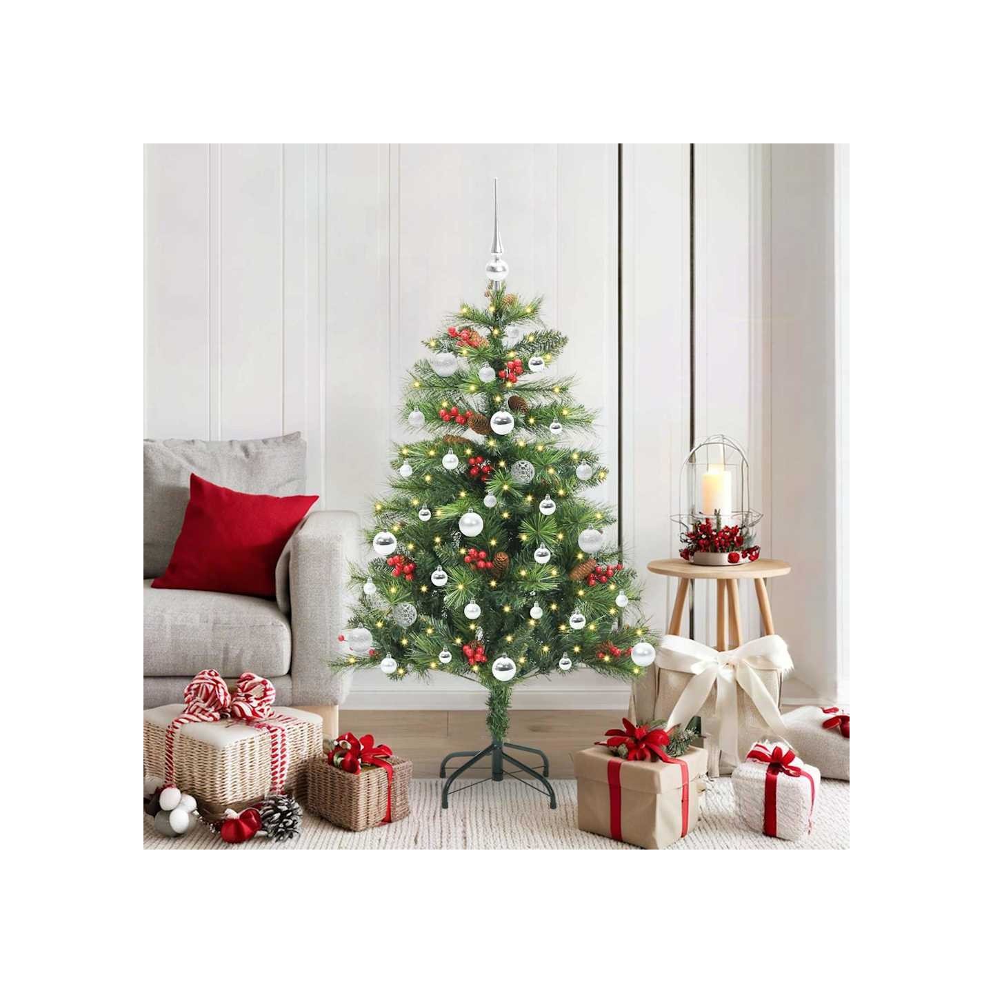 Sapin de Noël artificiel 150 LED Blanc chaud PVC et métal Vert