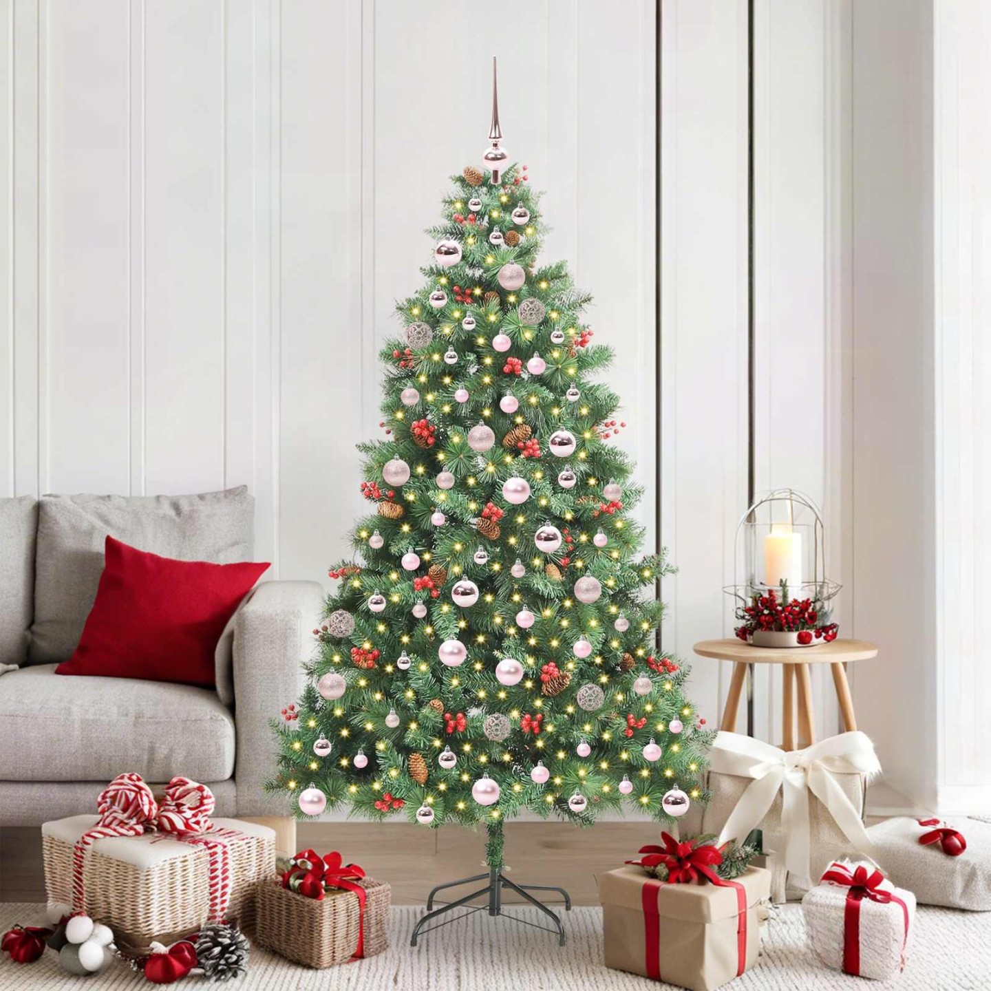 Sapin de Noël artificiel 300 LED Blanc chaud PVC et métal Vert