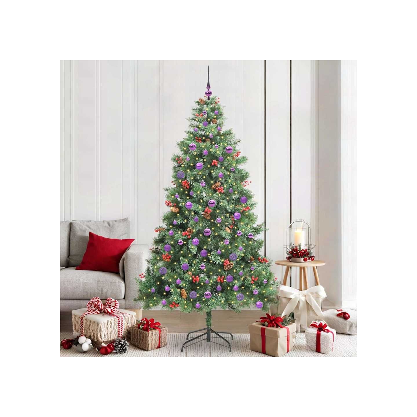 Sapin de Noël artificiel 300 LED Blanc chaud PVC et métal Vert