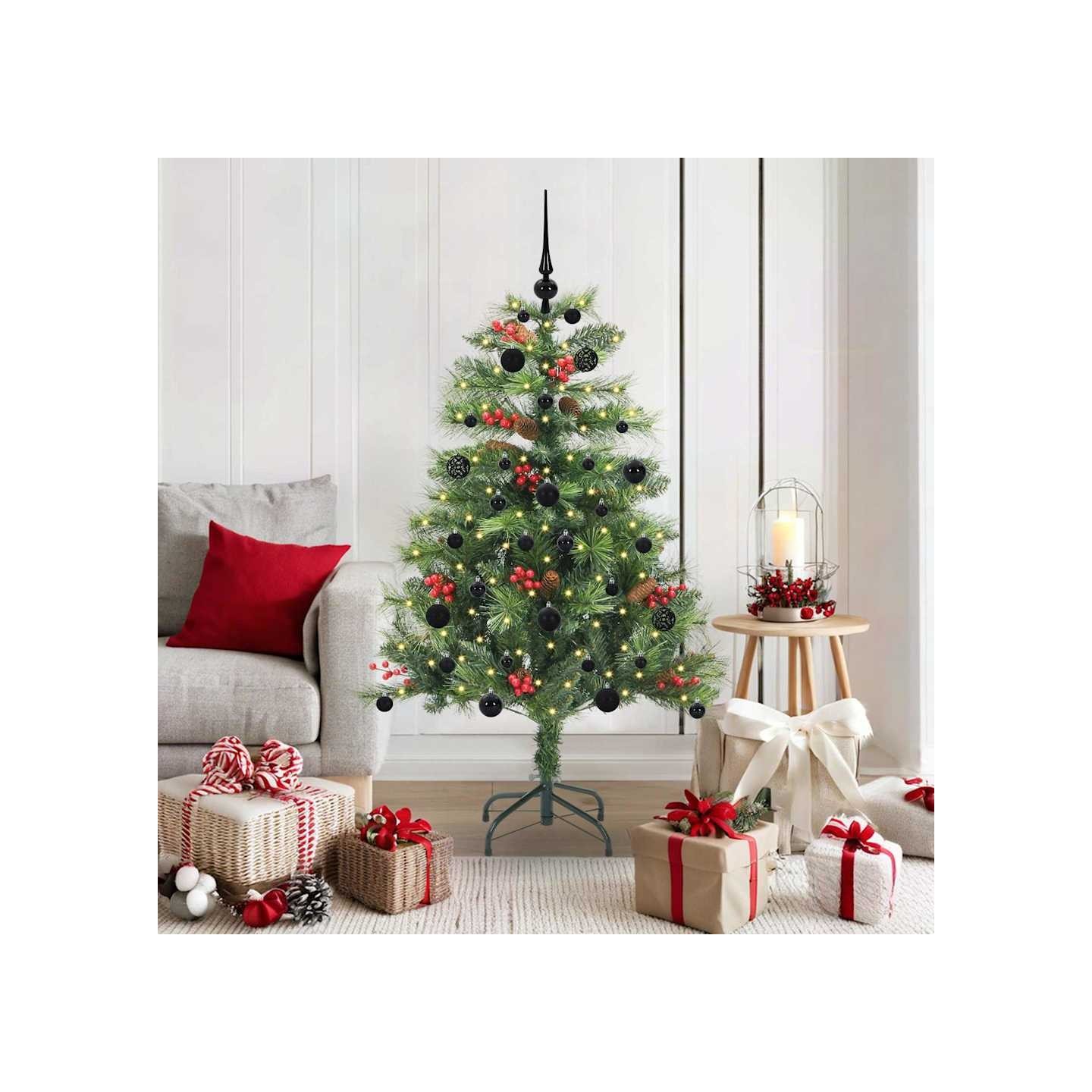 Sapin de Noël artificiel 150 LED Blanc chaud PVC et métal Vert