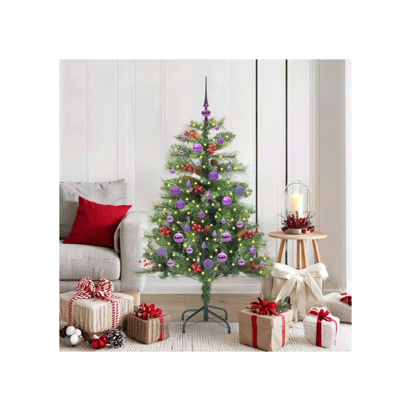 Sapin de Noël artificiel 150 LED Blanc chaud PVC et métal Vert