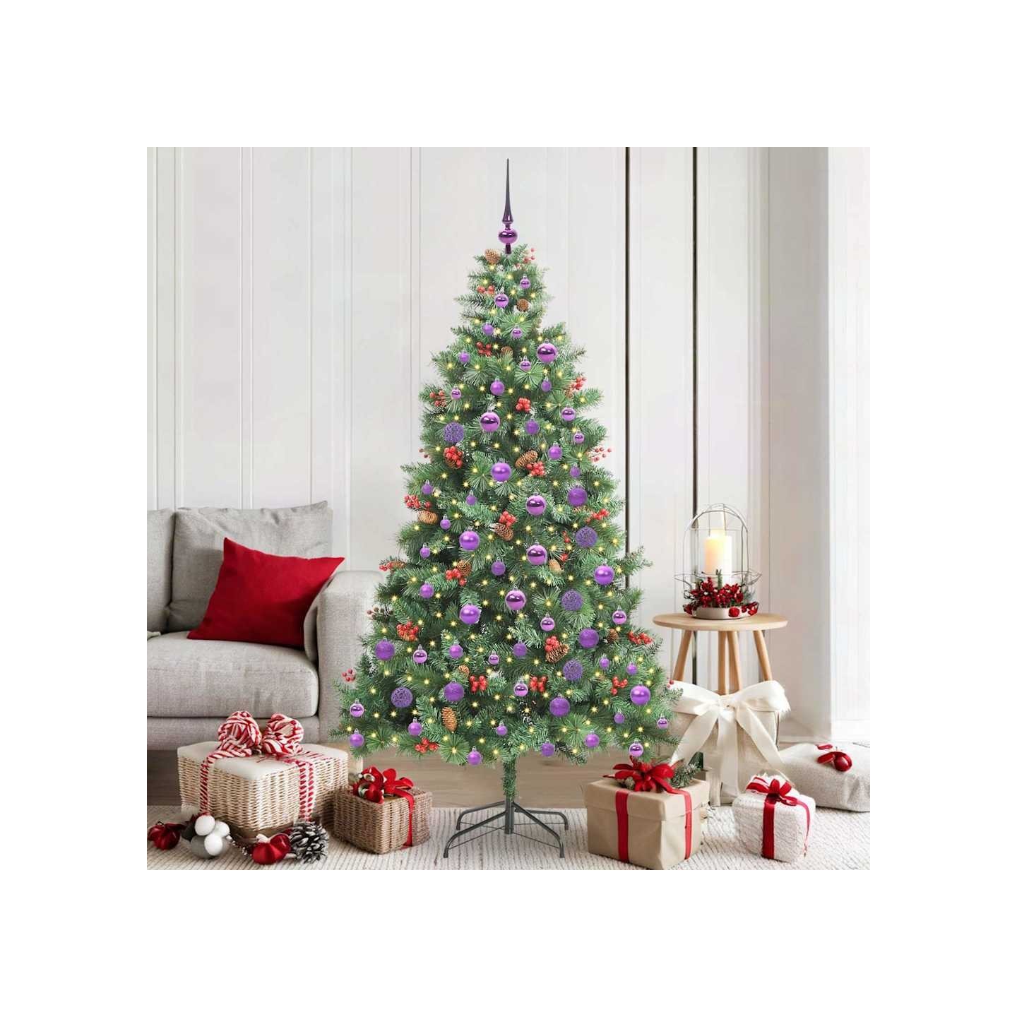 Sapin de Noël artificiel 300 LED Blanc chaud PVC et métal Vert