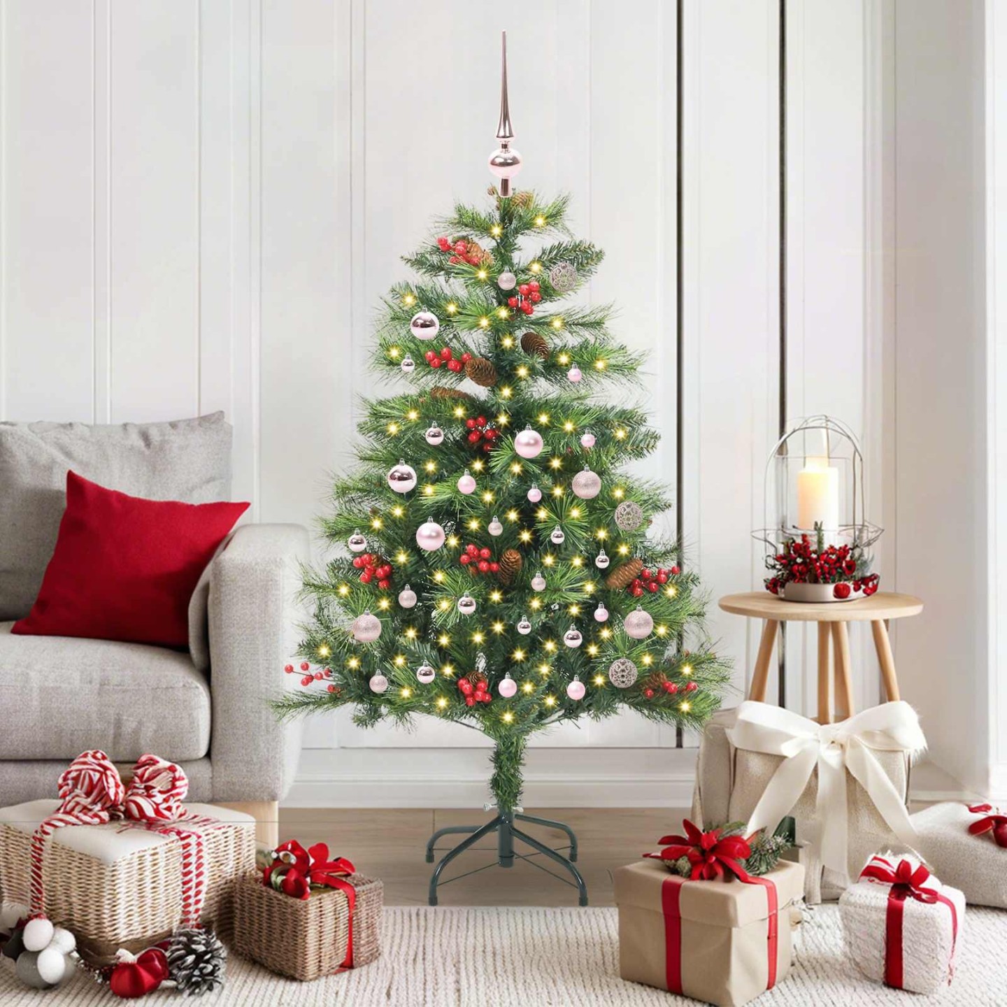 Sapin de Noël artificiel 150 LED Blanc chaud PVC et métal Vert