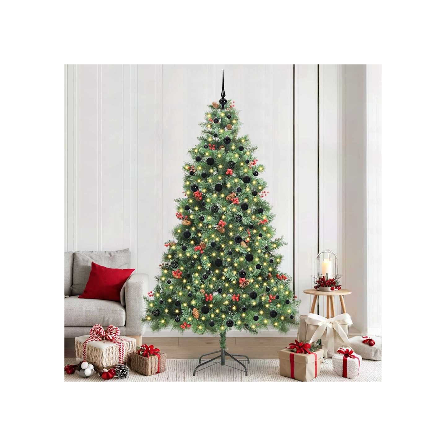 Sapin de Noël artificiel 300 LED Blanc chaud PVC et métal Vert