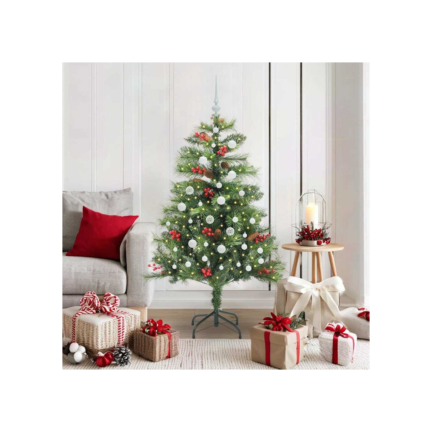 Sapin de Noël artificiel 150 LED Blanc chaud PVC et métal Vert