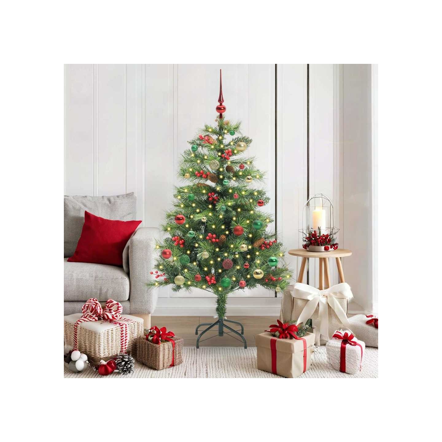 Sapin de Noël artificiel 150 LED Blanc chaud PVC et métal Vert