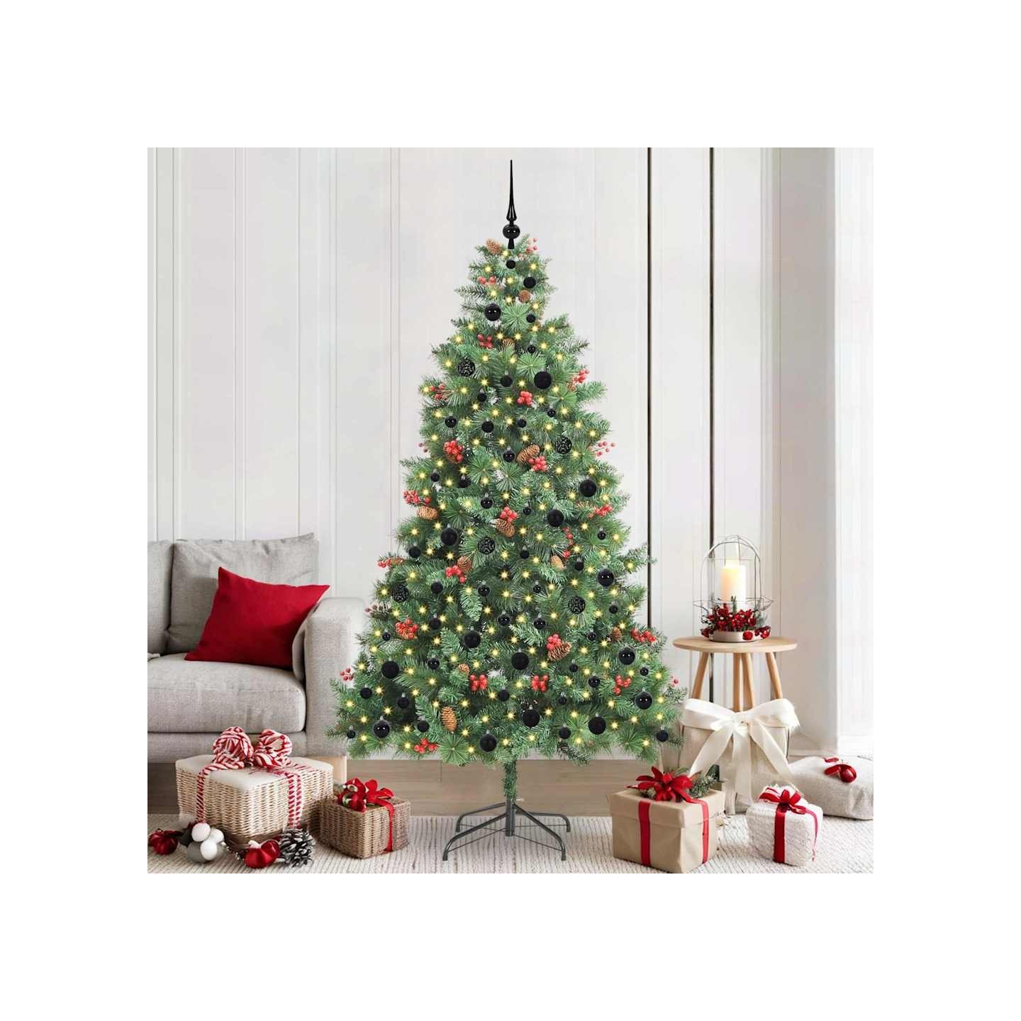 Sapin de Noël artificiel 300 LED Blanc chaud PVC et métal Vert