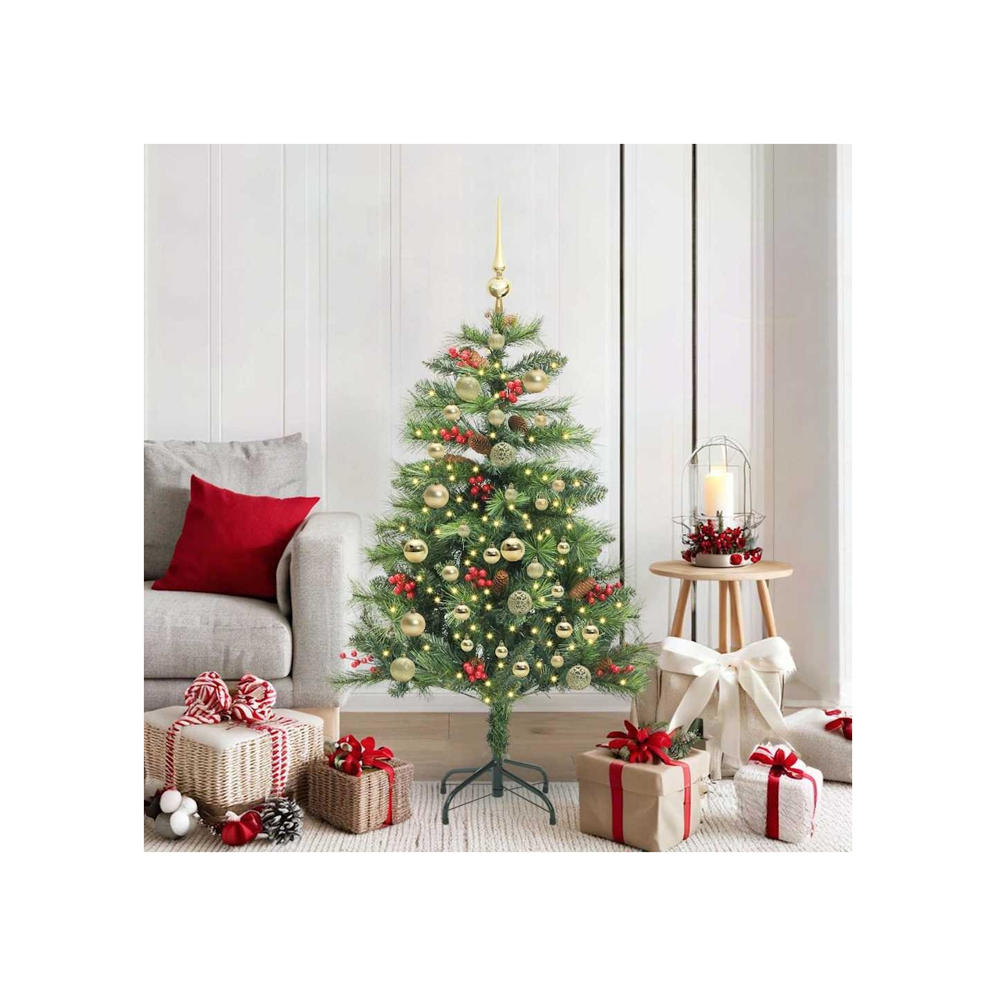 Sapin de Noël artificiel 150 LED Blanc chaud PVC et métal Vert