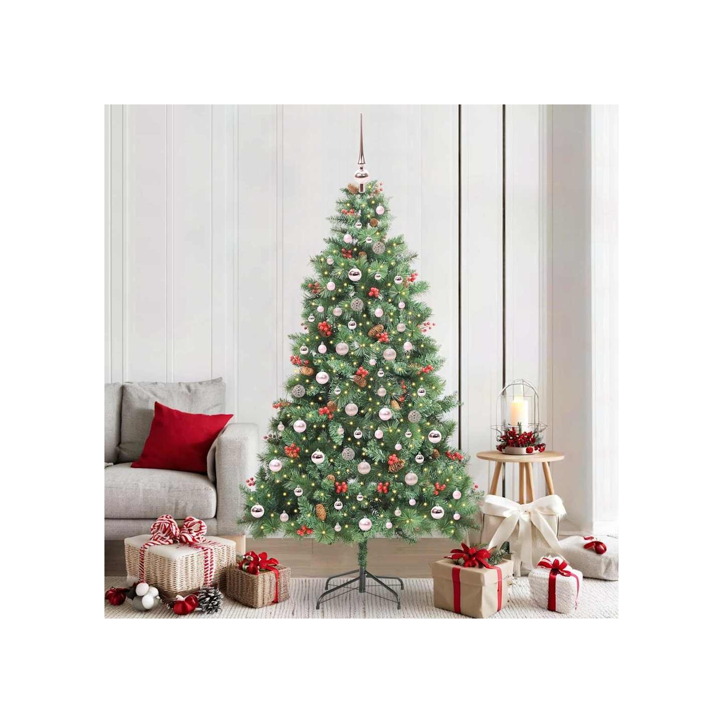 Sapin de Noël artificiel 300 LED Blanc chaud PVC et métal Vert