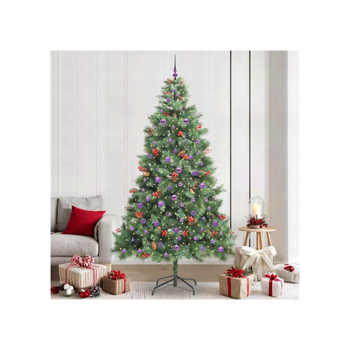 Sapin de Noël artificiel 300 LED Blanc chaud PVC et métal Vert