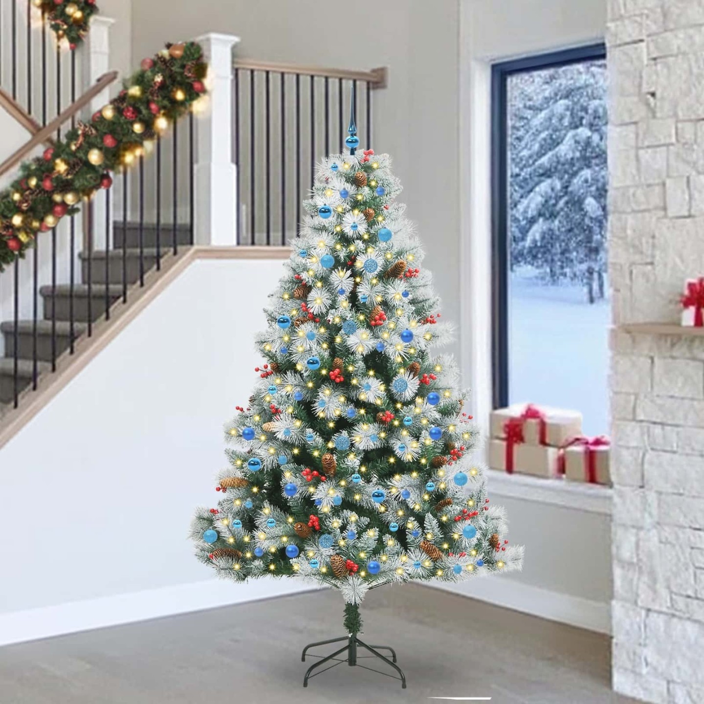 Sapin de Noël artificiel Vert et blanc 240 cm