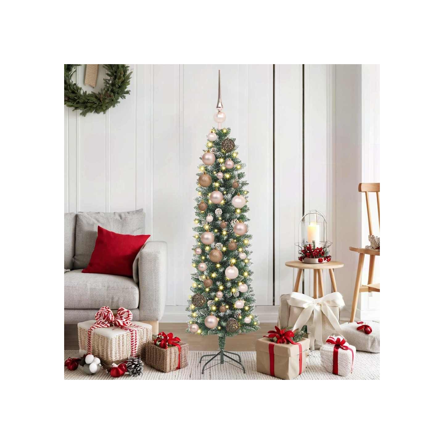 Arbre de Noël artificiel slim Vert et blanc 120 cm