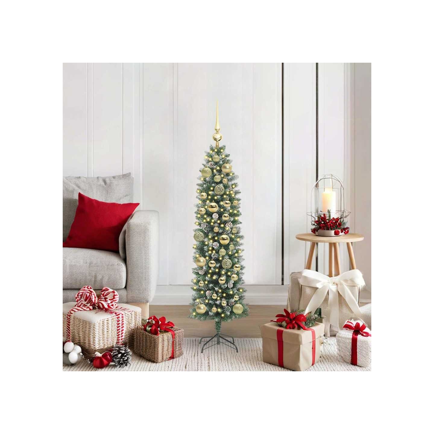 Arbre de Noël artificiel slim Vert et blanc 120 cm