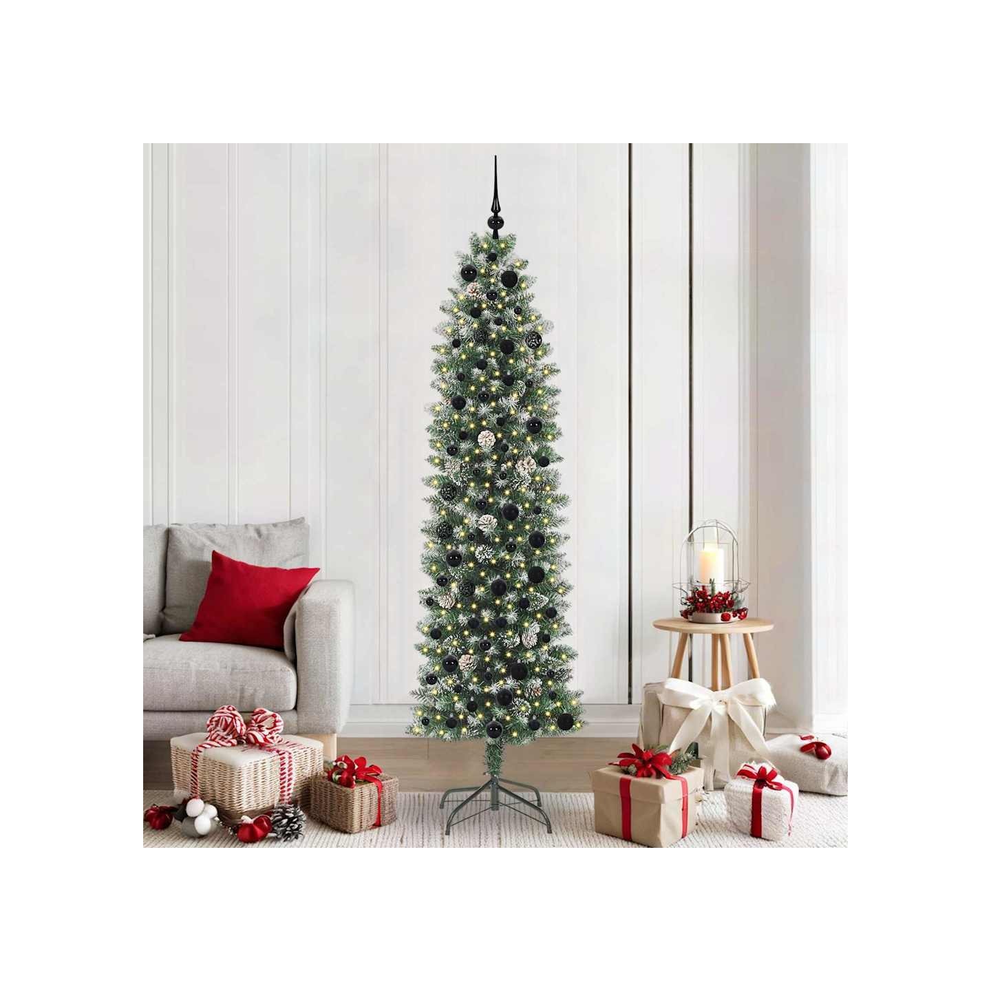 Arbre de Noël artificiel slim Vert et blanc 210 cm