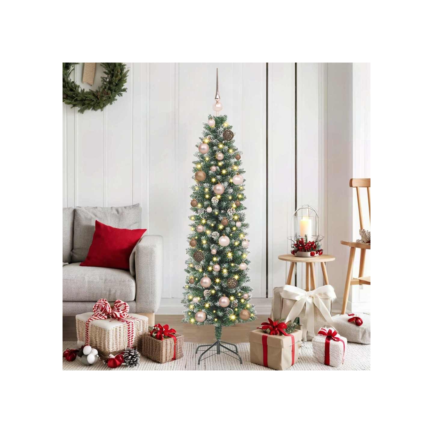 Arbre de Noël artificiel slim Vert et blanc 150 cm