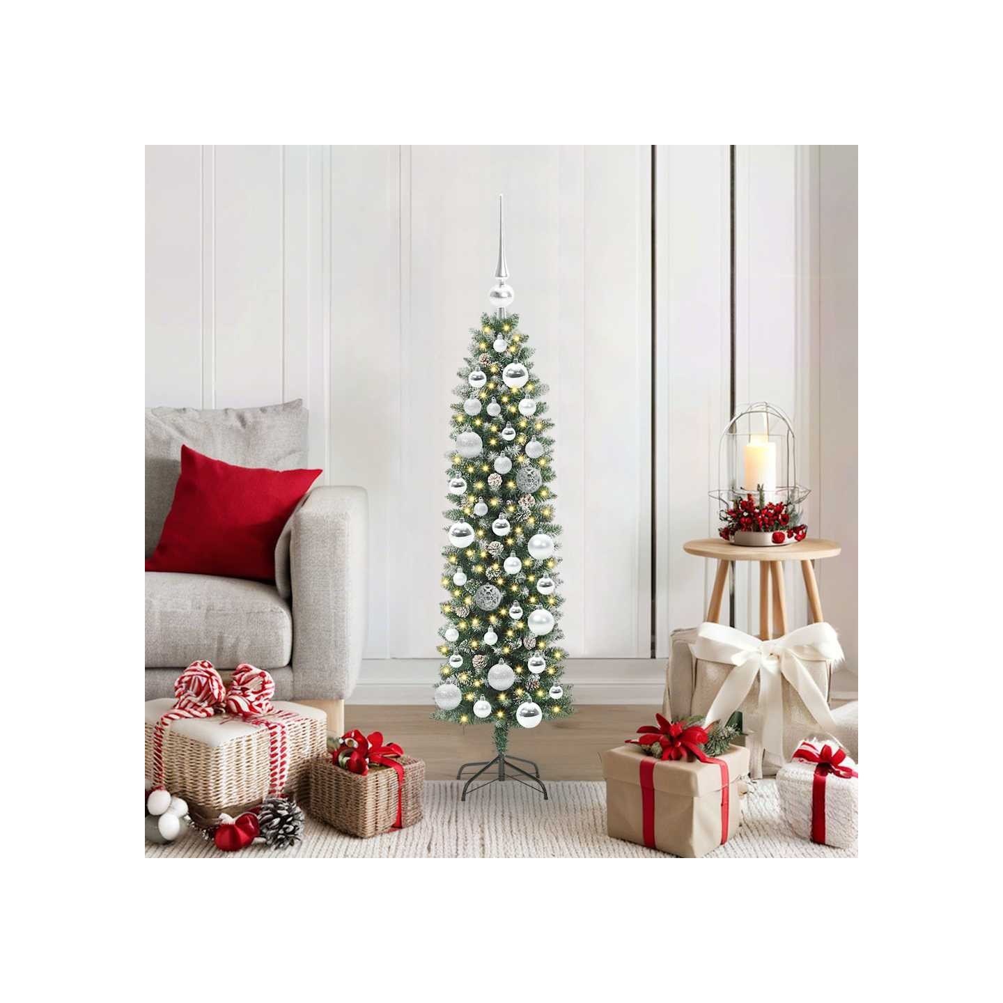 Arbre de Noël artificiel slim Vert et blanc 120 cm