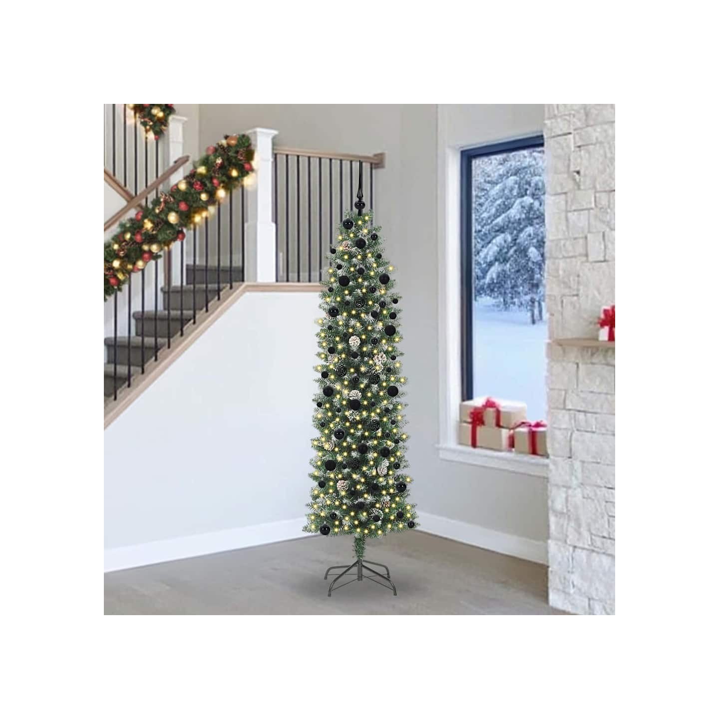 Arbre de Noël artificiel slim Vert et blanc 240 cm