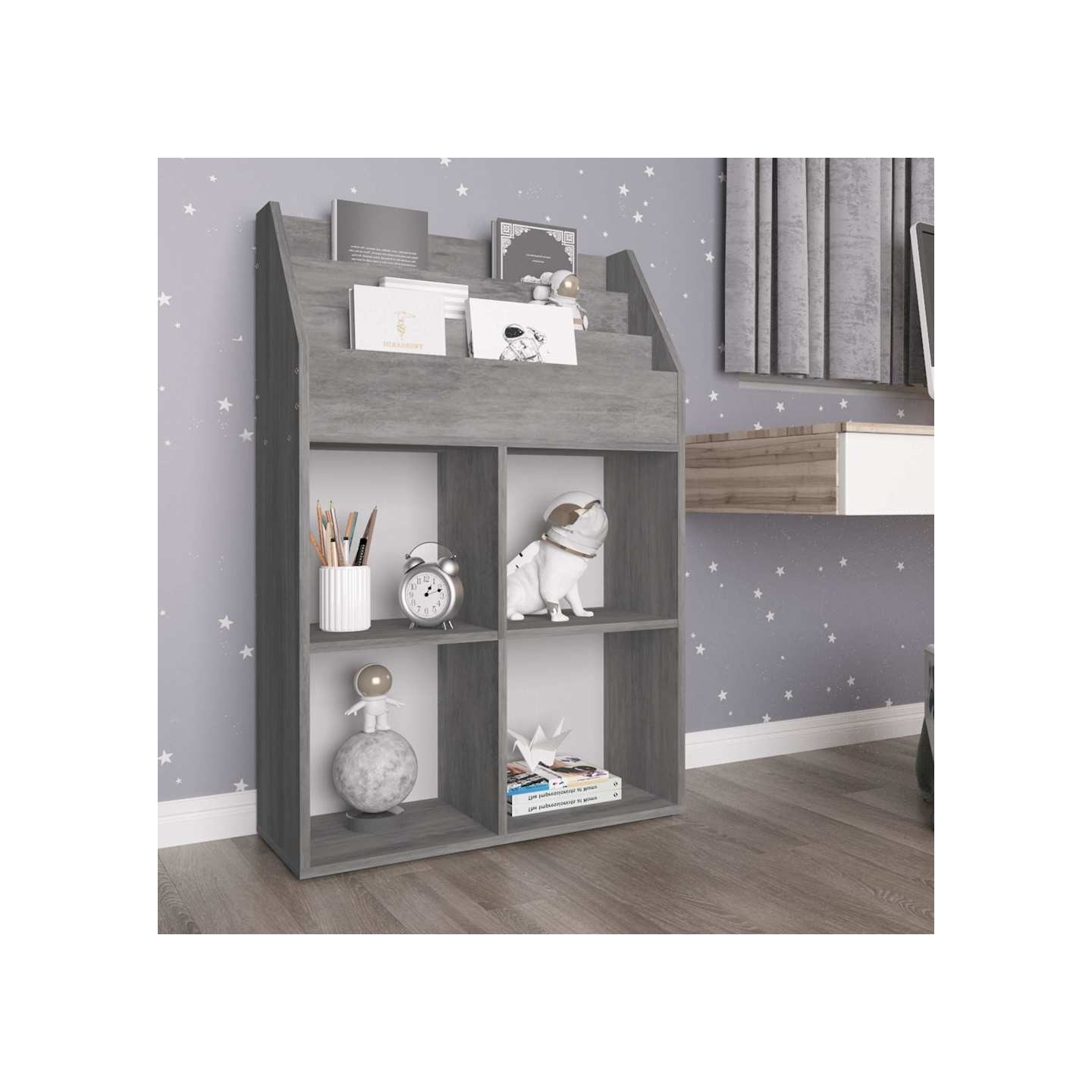Porte-revue pour enfants Gris béton 71x30x114cm Bois ingénierie