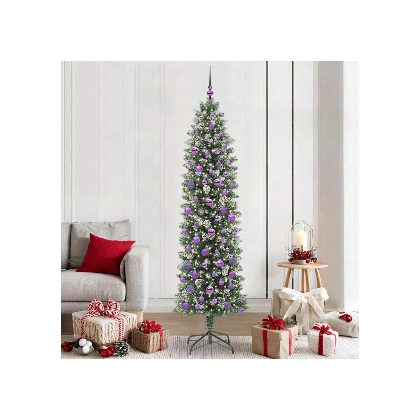 Arbre de Noël artificiel slim Vert et blanc 210 cm