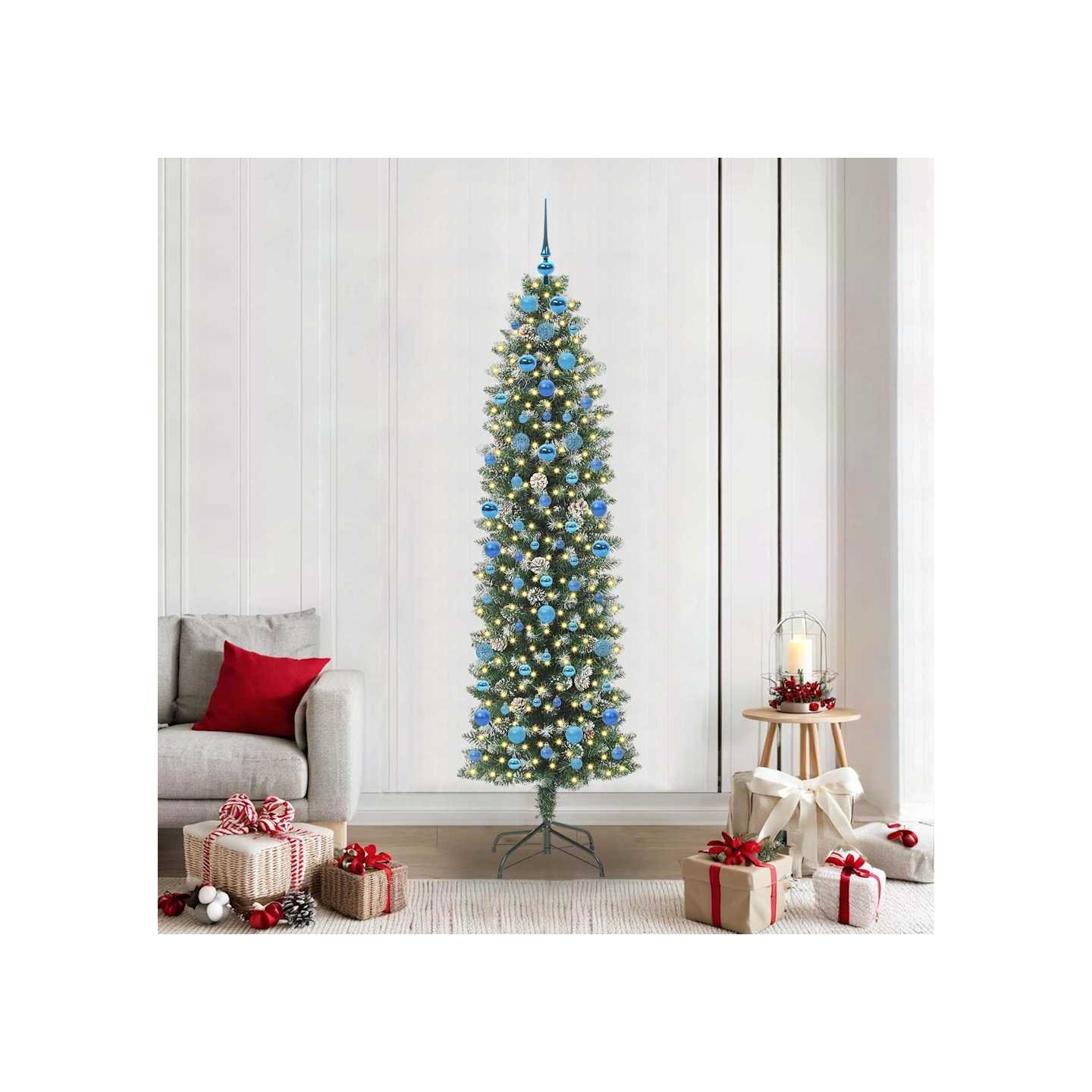 Arbre de Noël artificiel slim Vert et blanc 210 cm