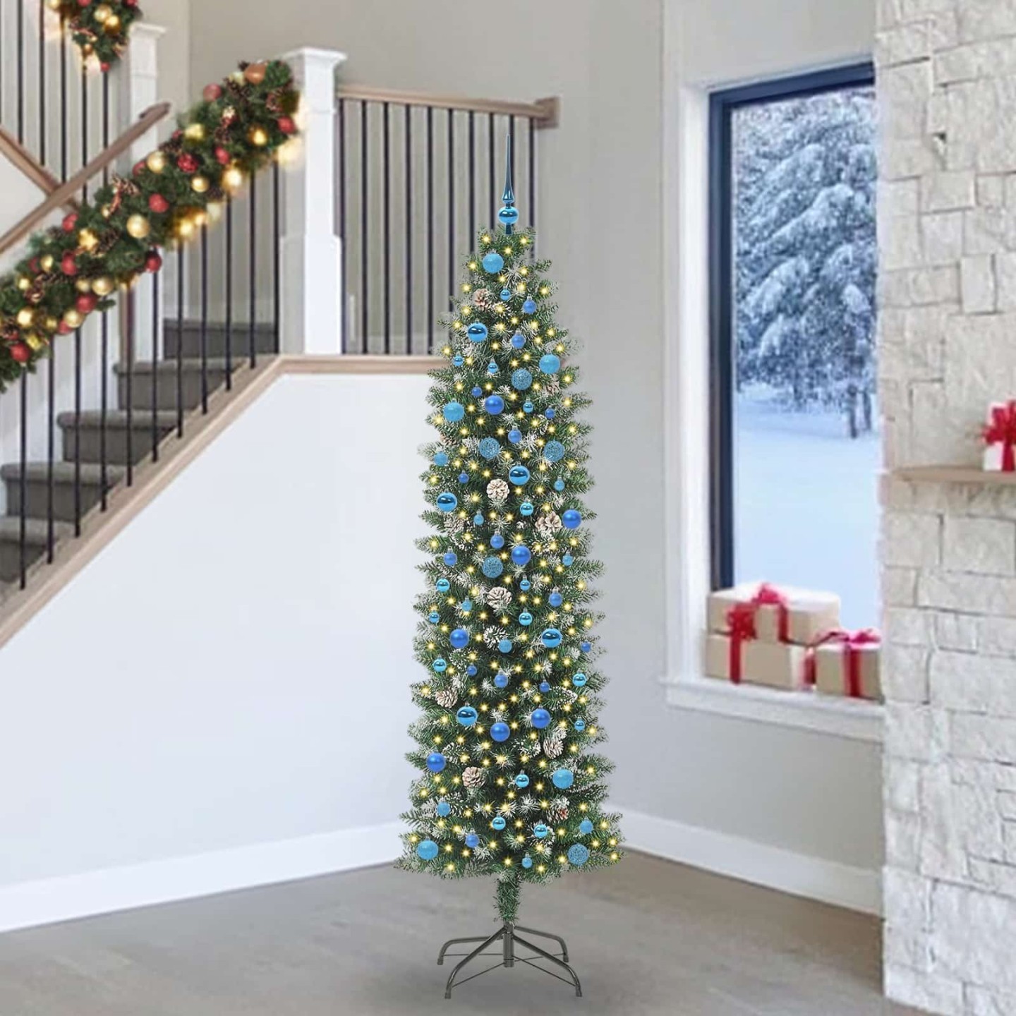 Arbre de Noël artificiel slim Vert et blanc 240 cm