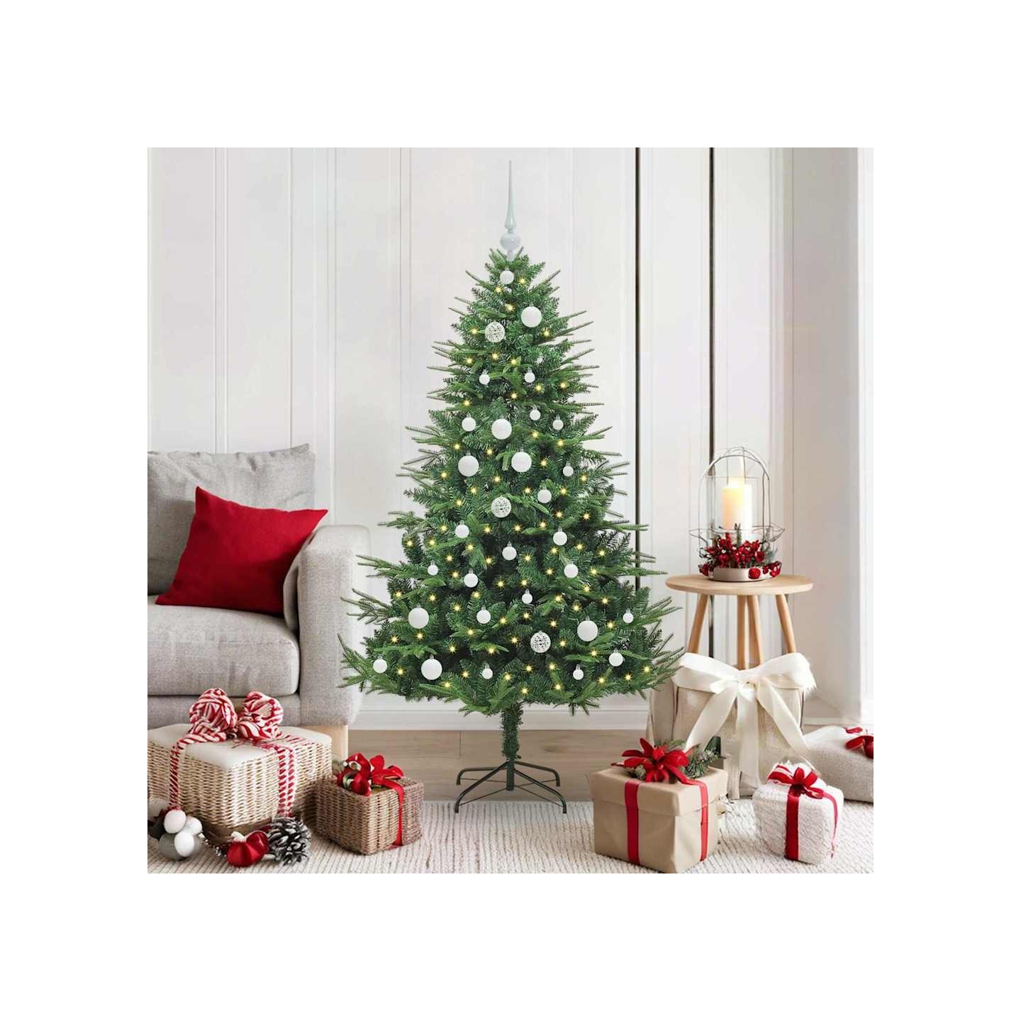 Arbre de Noël artificiel pré-éclairé avec ensemble de boules