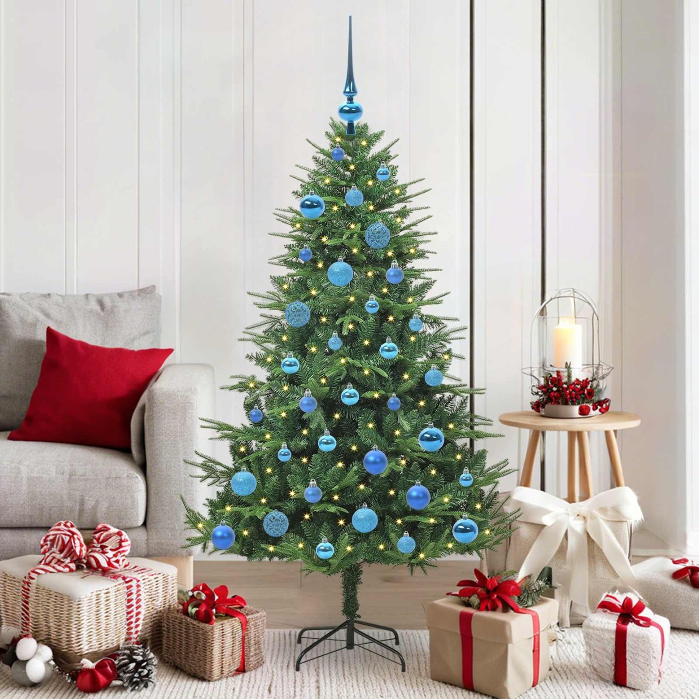 Arbre de Noël artificiel pré-éclairé avec ensemble de boules